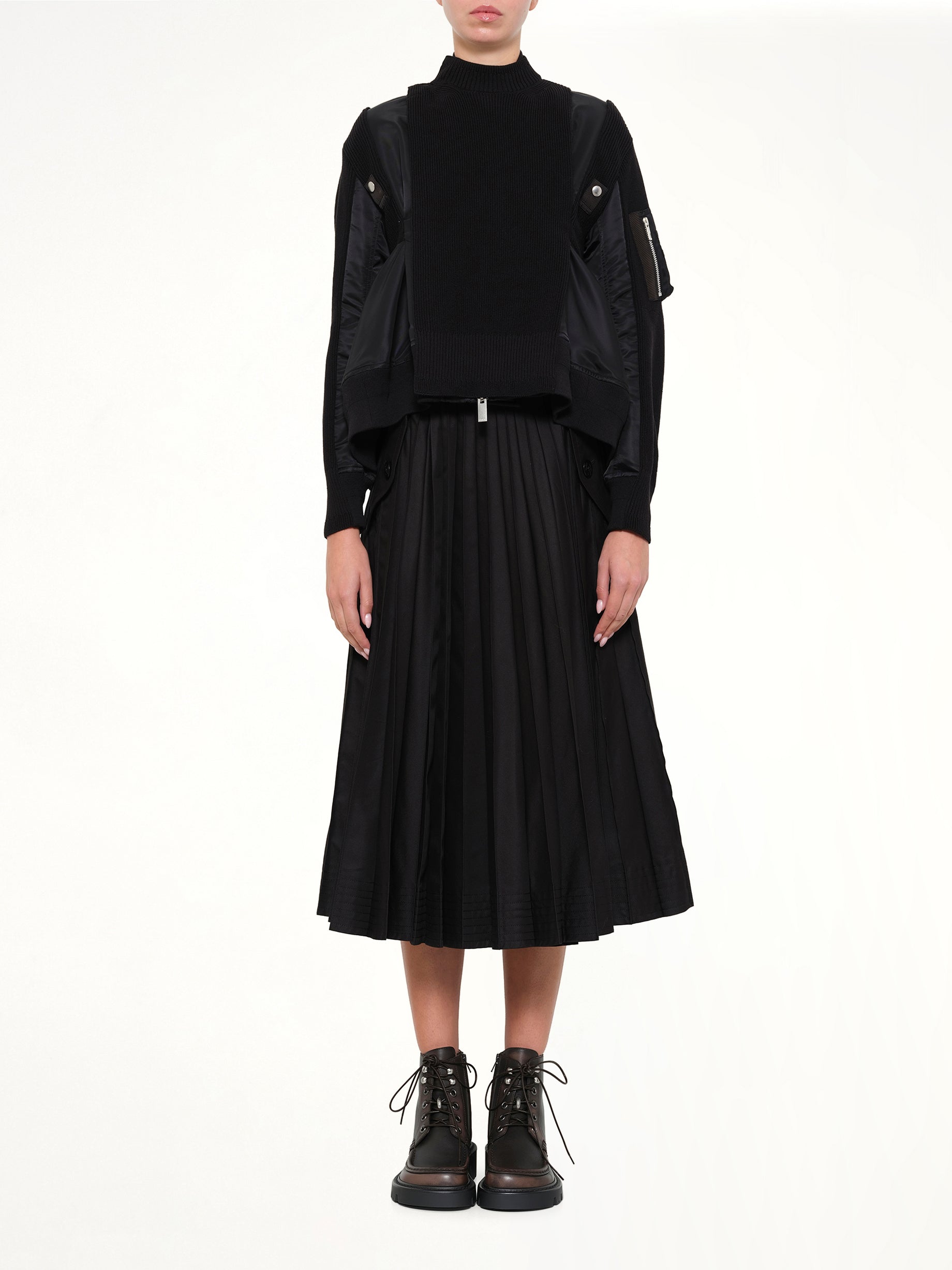 SACAI , 
, Nylon Twill x Knit Blouson in Black Model View from MARAIS