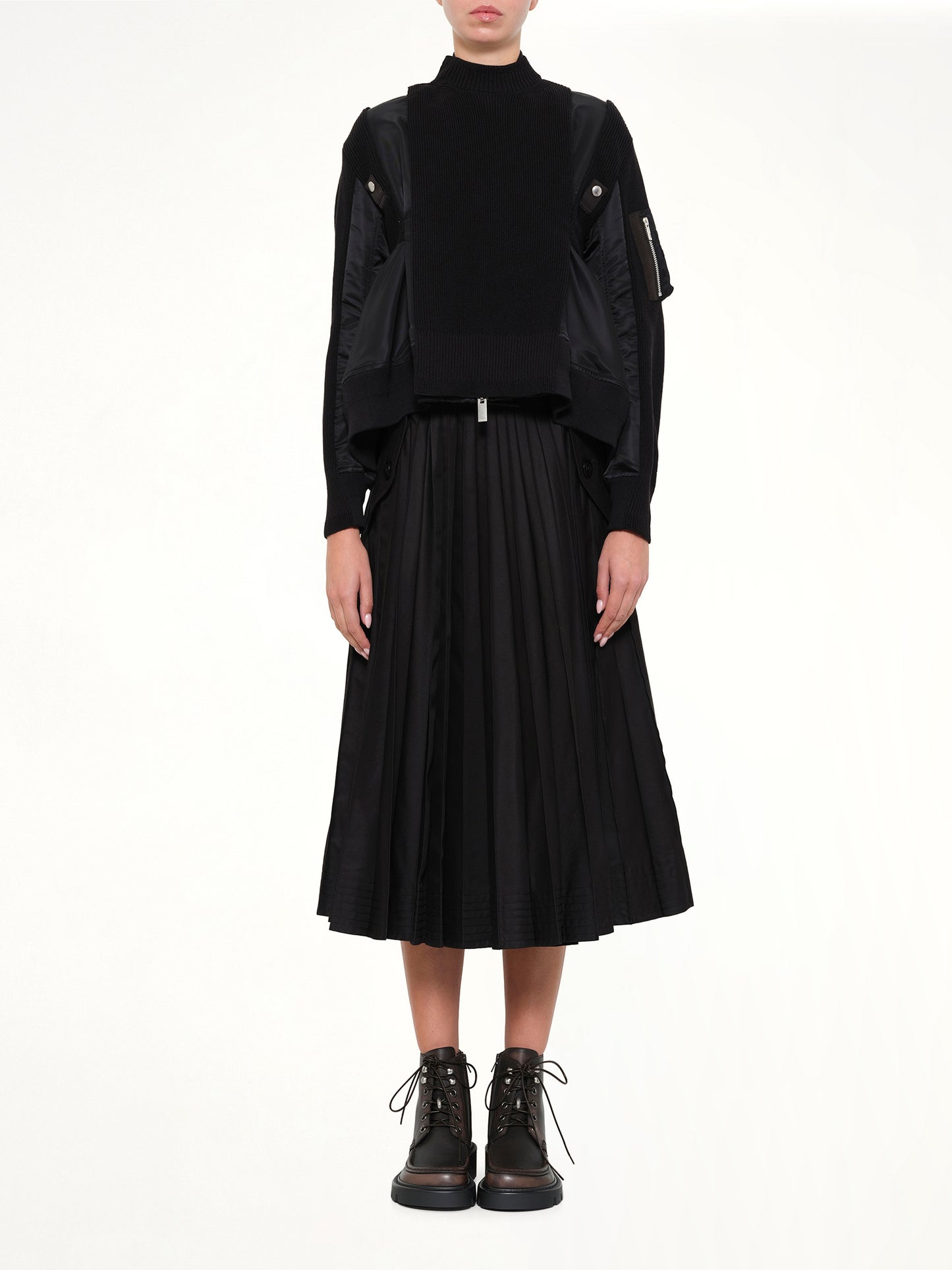 Nylon Twill x Knit Blouson in Black