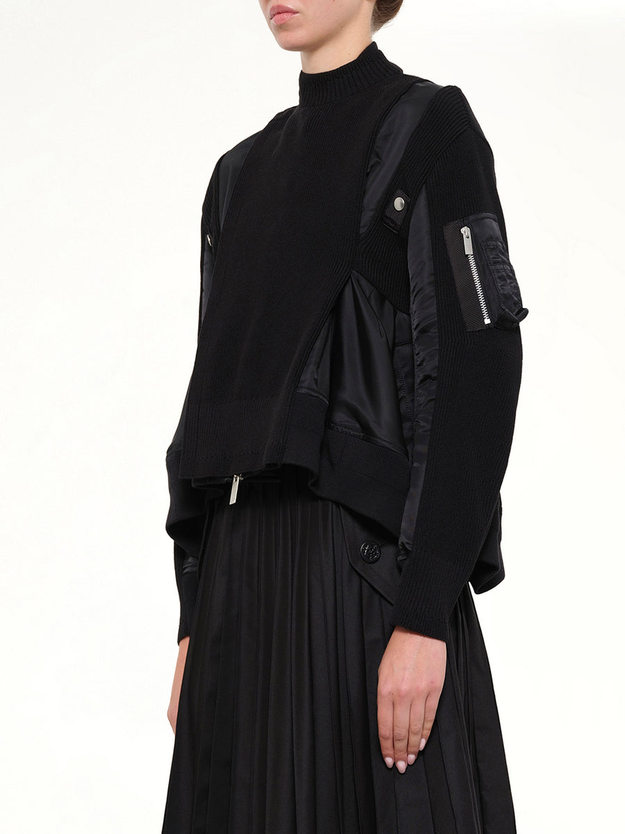Nylon Twill x Knit Blouson in Black
