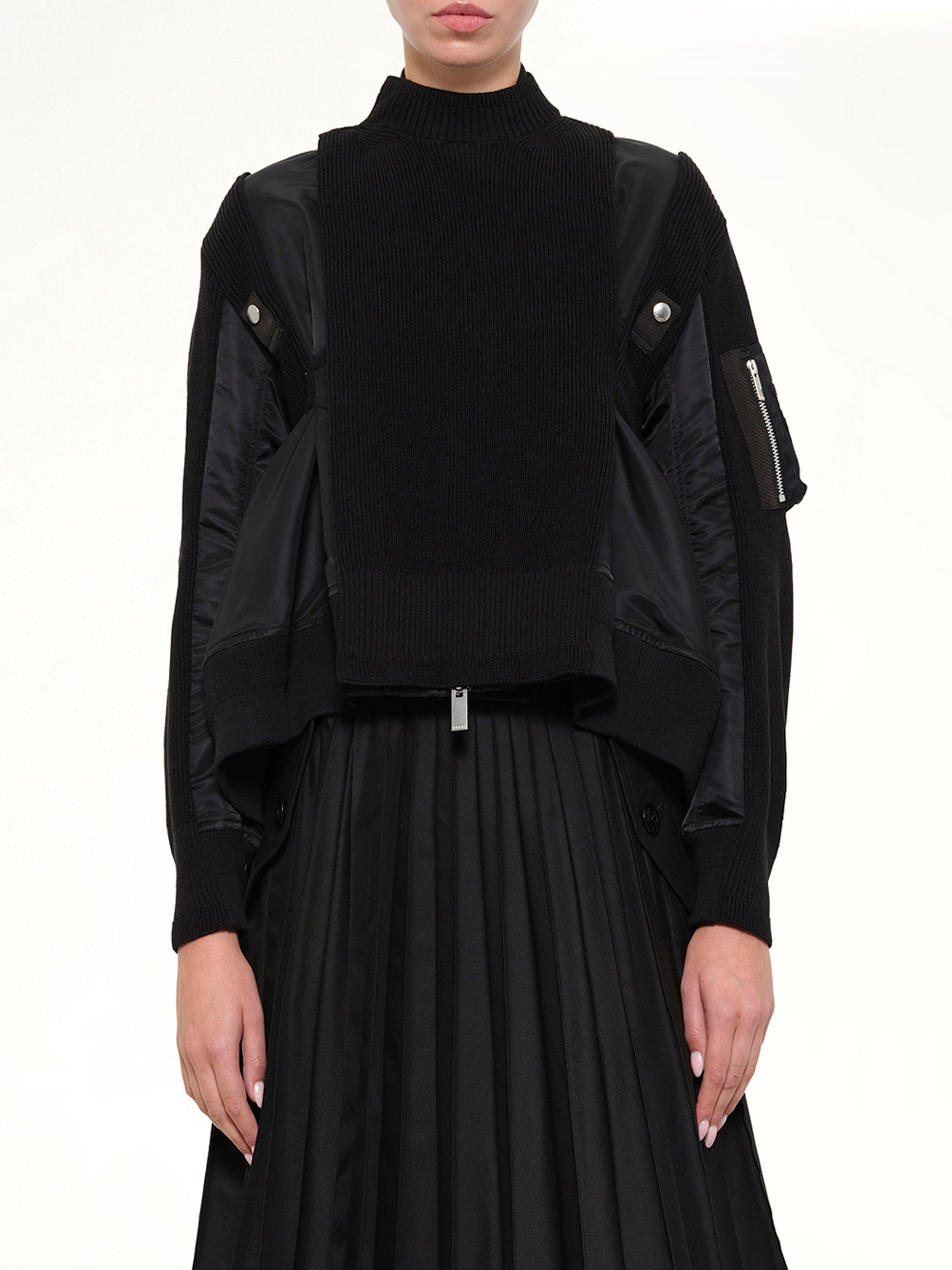 SACAI , 
, Nylon Twill x Knit Blouson in Black Detail Shot from MARAIS