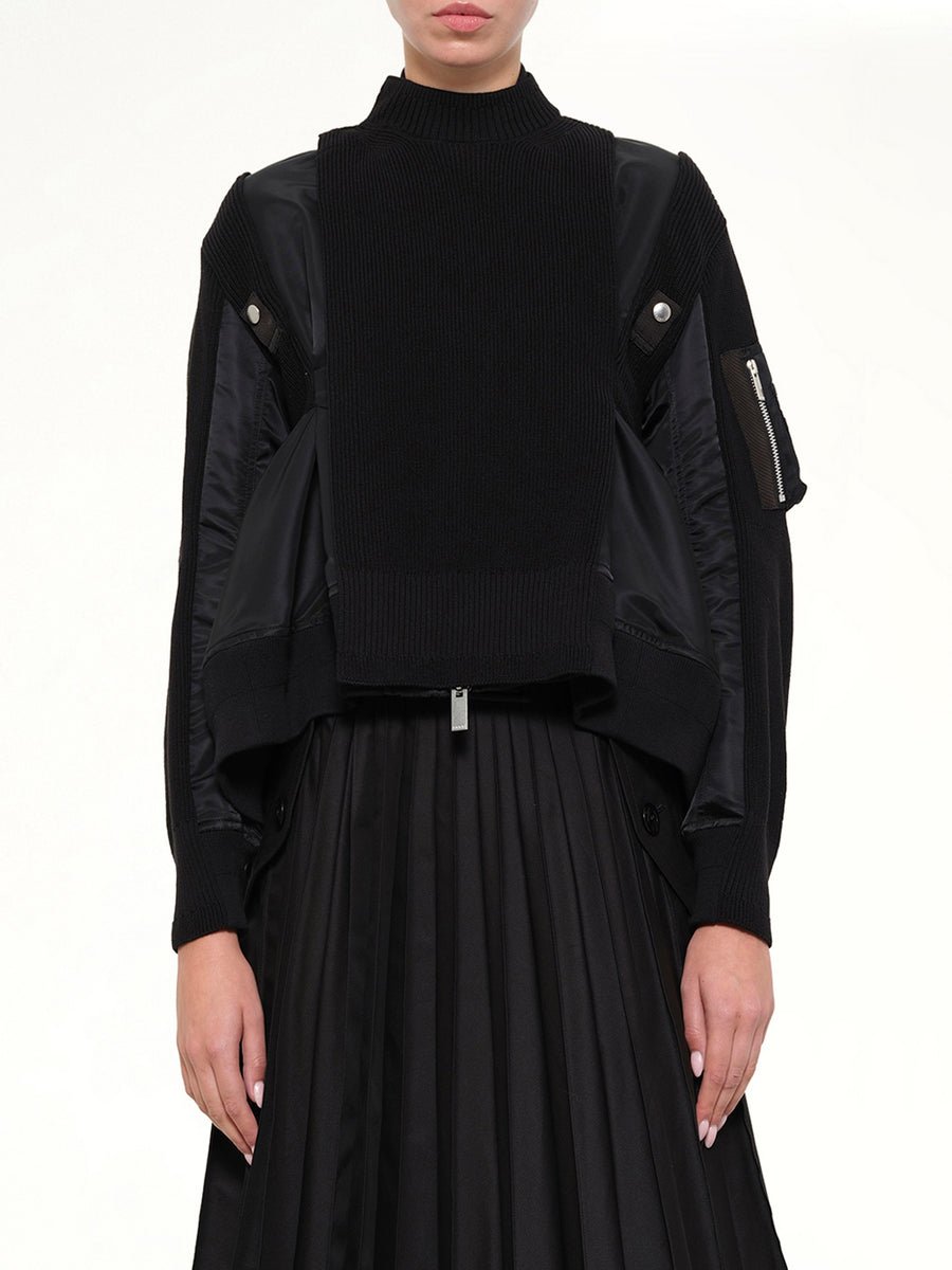 Nylon Twill x Knit Blouson in Black
