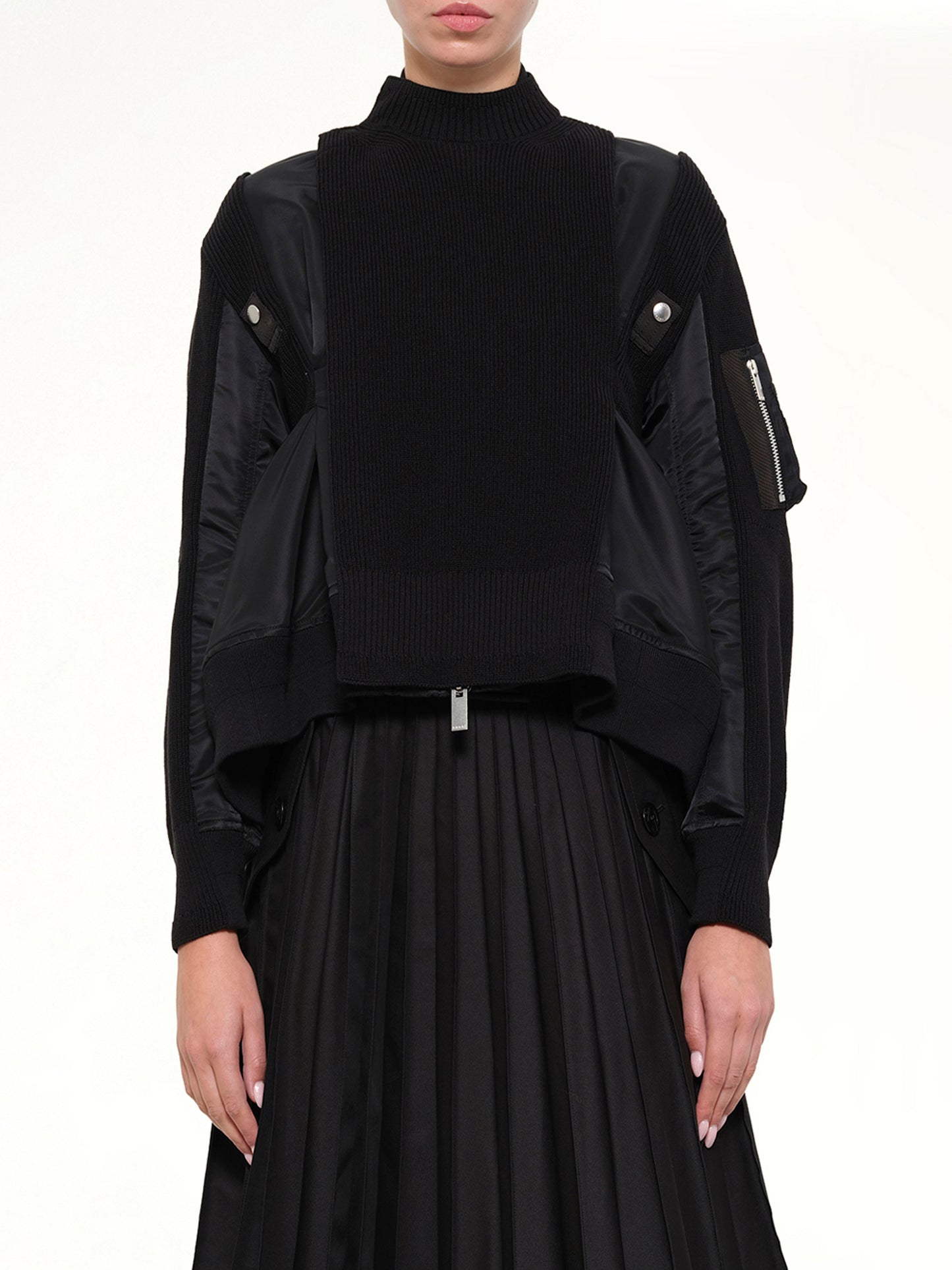 Nylon Twill x Knit Blouson in Black
