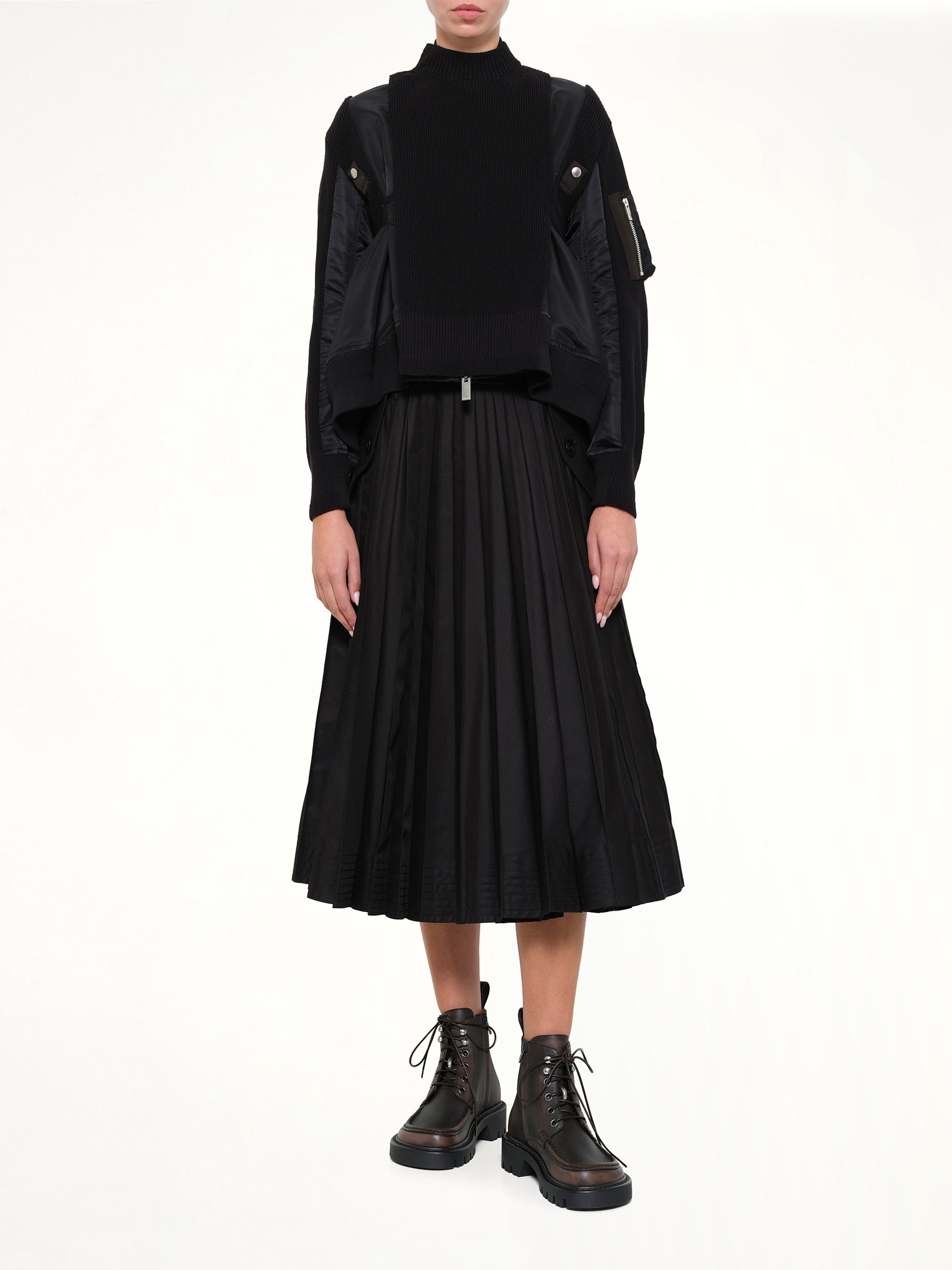 SACAI , 
, Nylon Twill x Knit Blouson in Black Full Reference from MARAIS