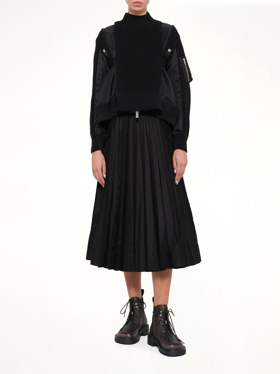 Nylon Twill x Knit Blouson in Black