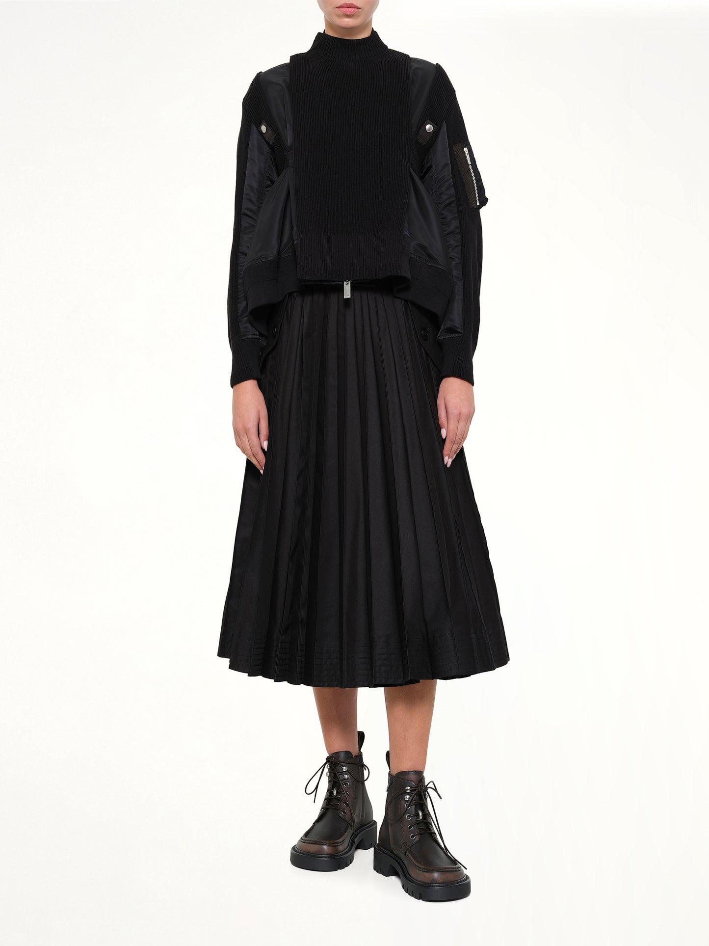 Nylon Twill x Knit Blouson in Black