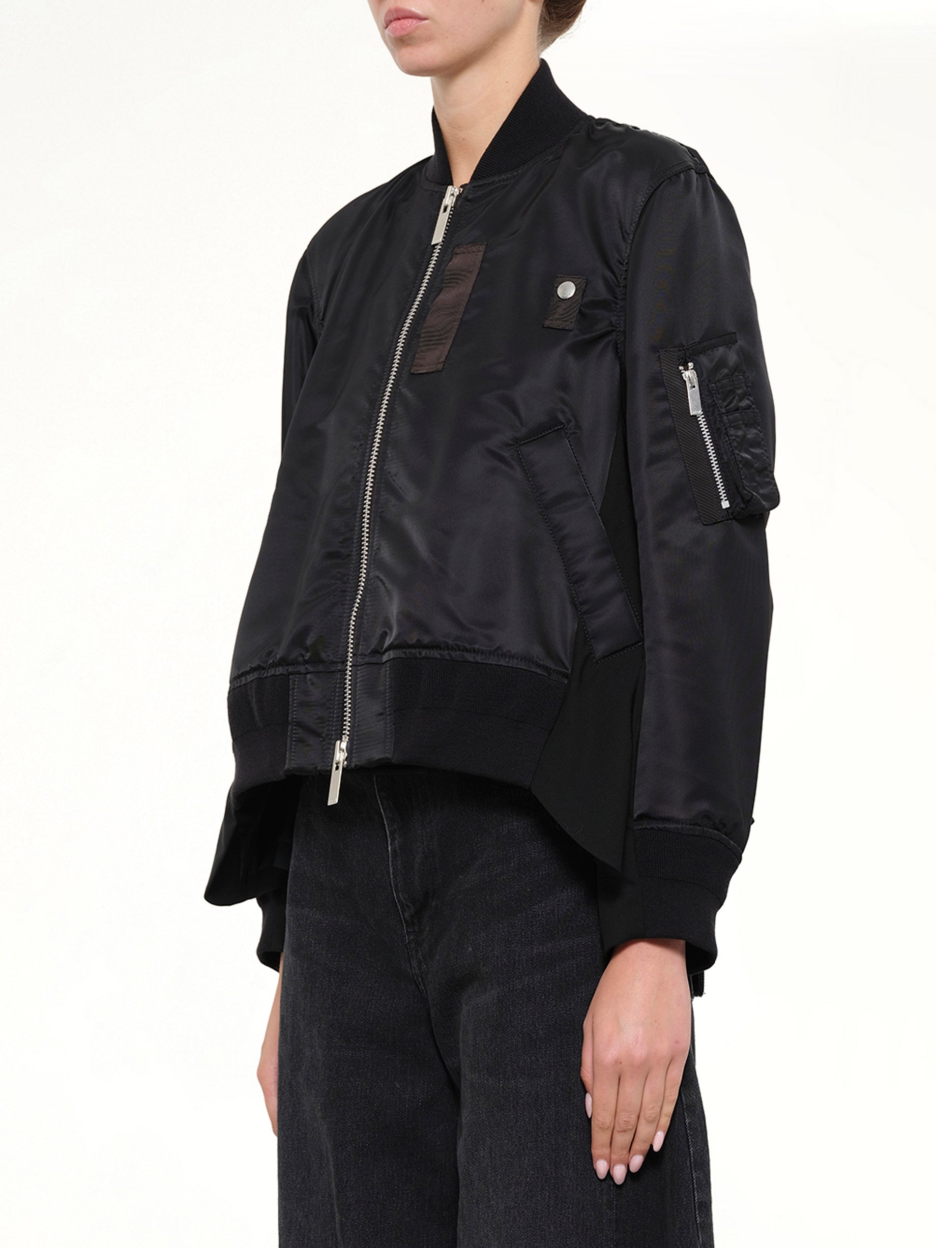 SACAI , 
, Nylon Twill x Wool Suiting Blouson in Black Side View from MARAIS