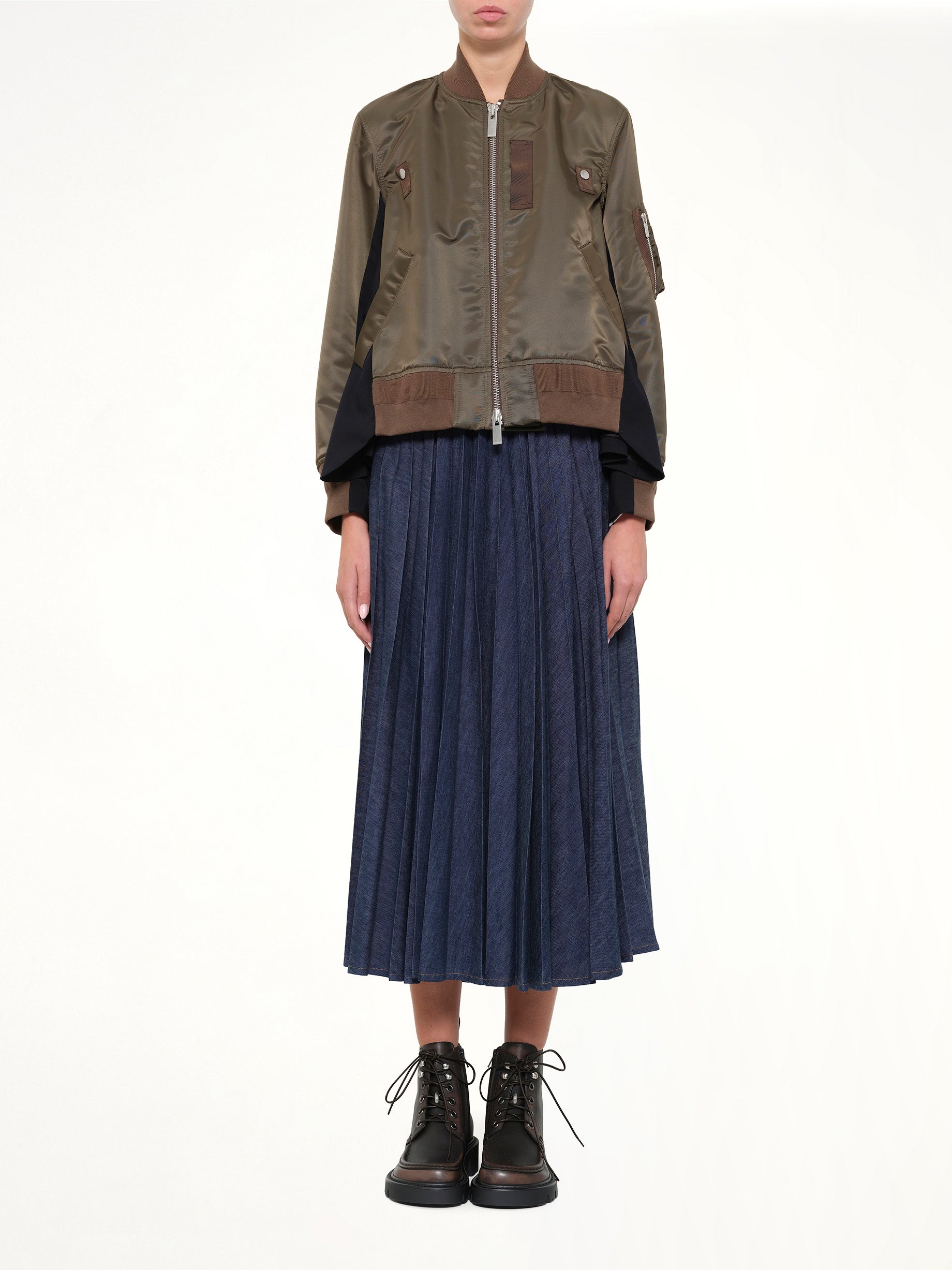SACAI Nylon Twill x Wool Suiting Blouson in Dark Khaki Model View from MARAIS