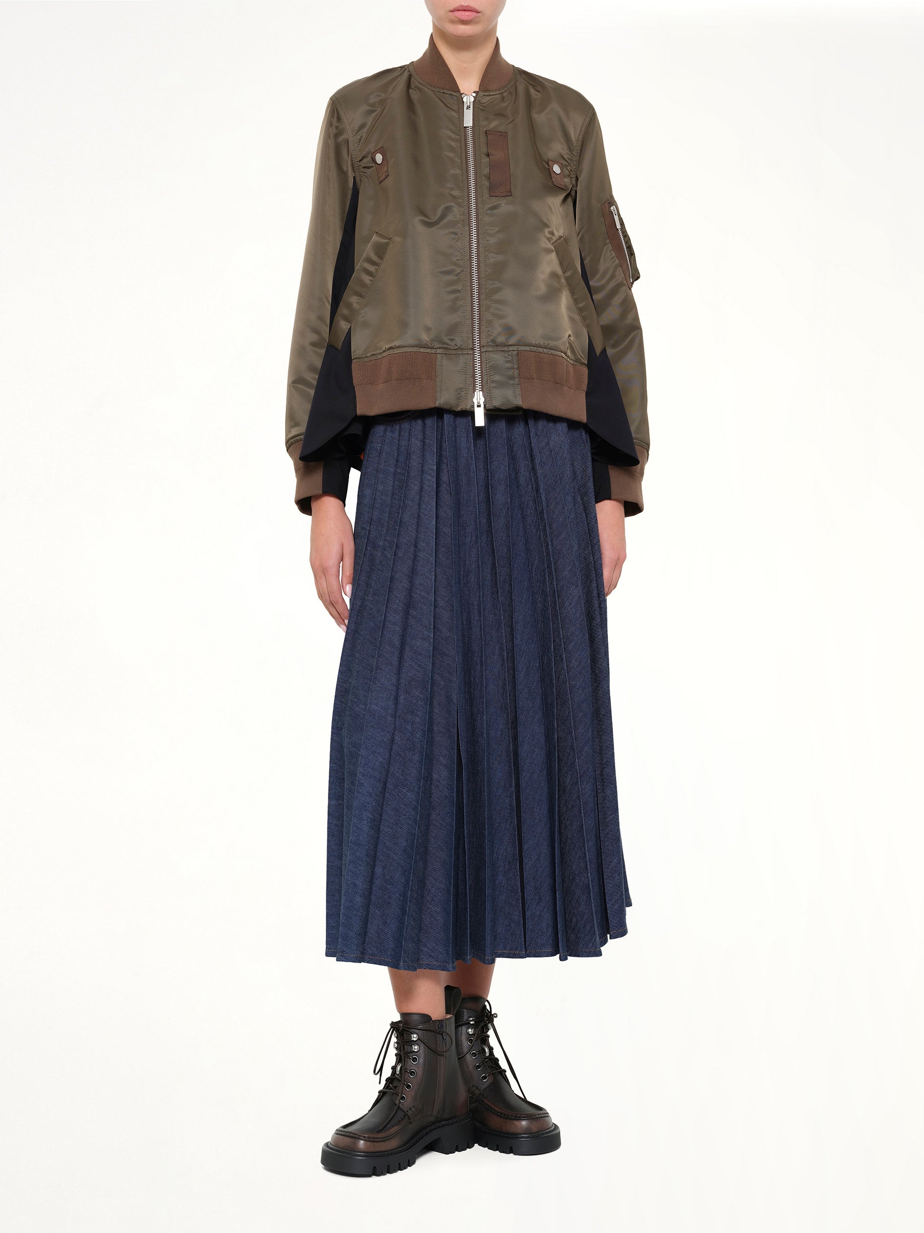 SACAI Nylon Twill x Wool Suiting Blouson in Dark Khaki Full Reference from MARAIS