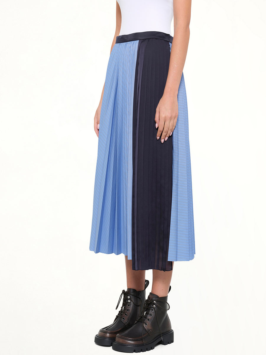 Poplin Pleat Skirt in Blue Stripe