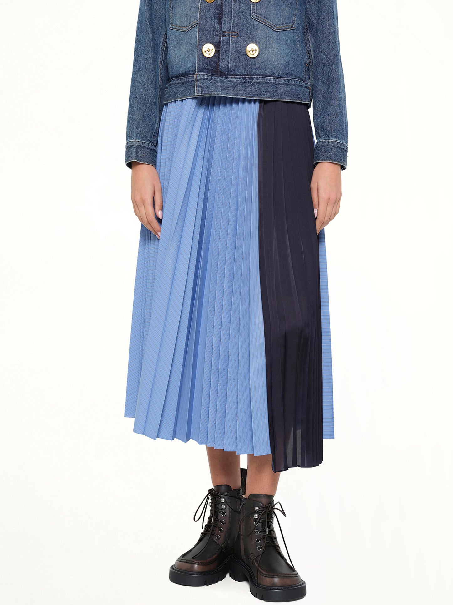 Poplin Pleat Skirt in Blue Stripe