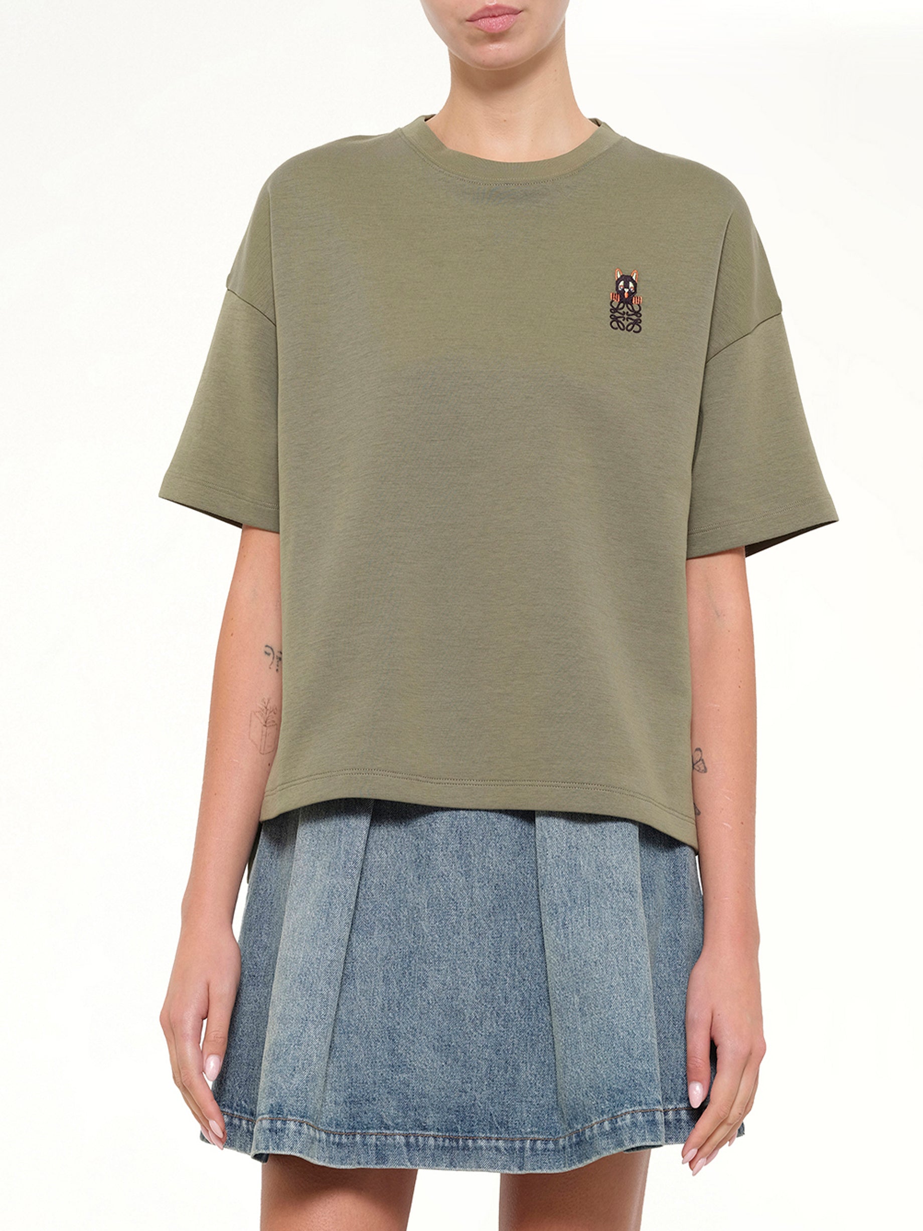 LOEWE Regular Fit T-Shirt in Khaki Green Detail Shot from MARAIS