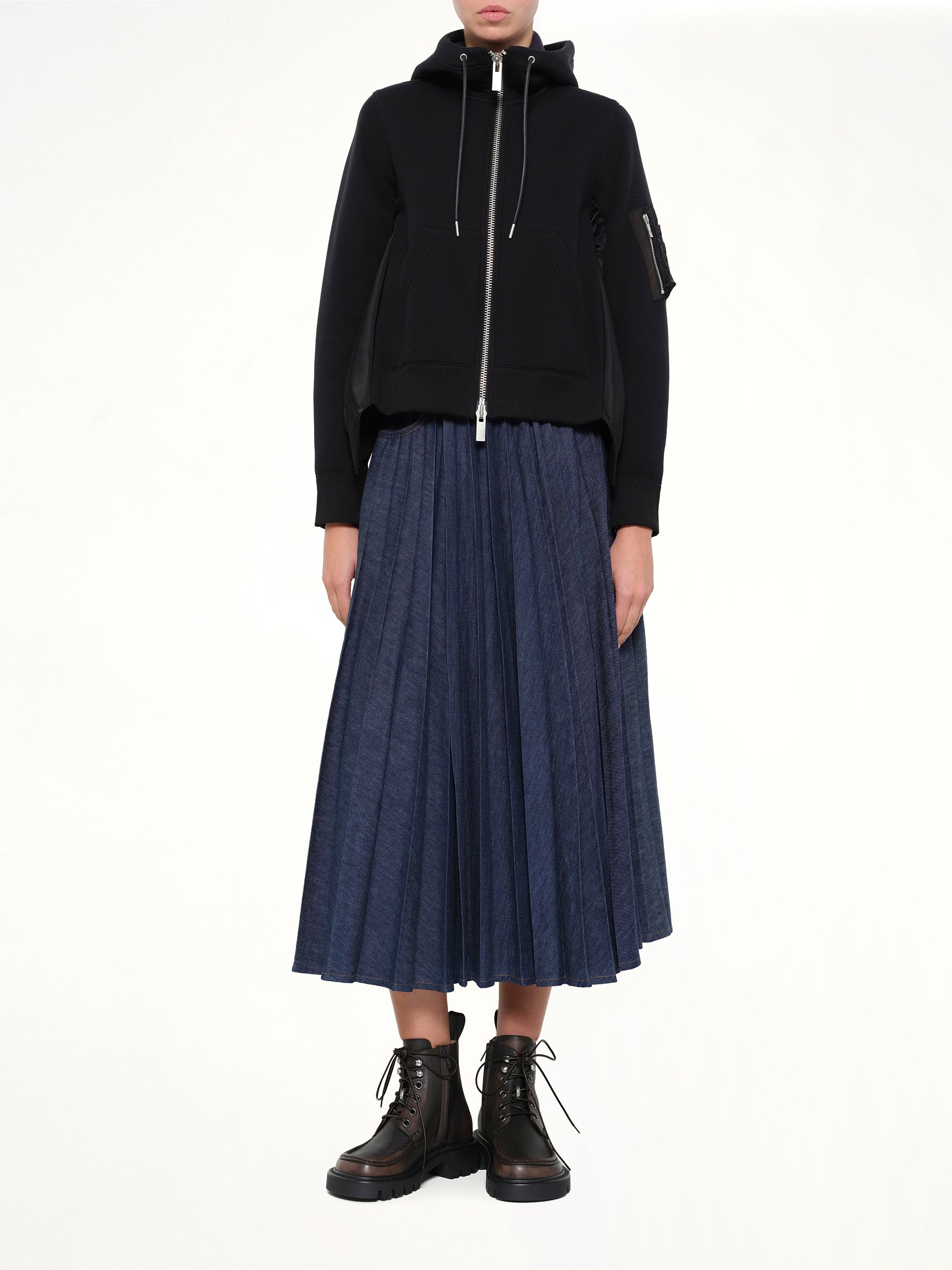 SACAI , 
, Sponge Sweat x Nylon Twill Hoodie in Black Full Reference from MARAIS