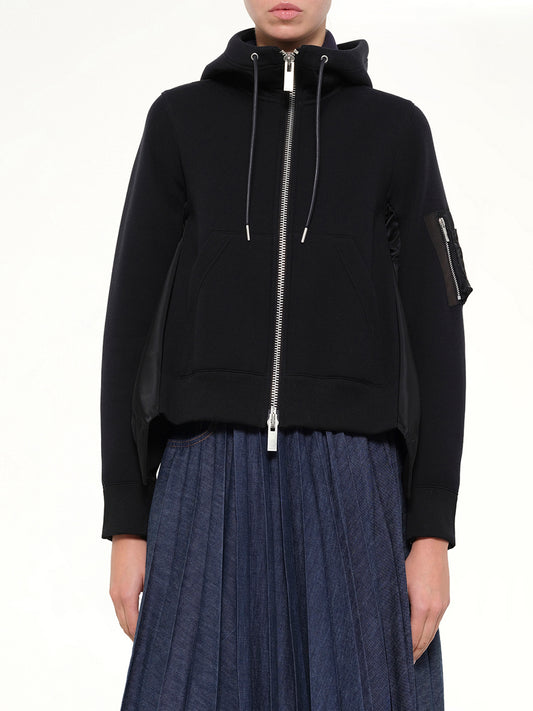 Sponge Sweat x Nylon Twill Hoodie in Black