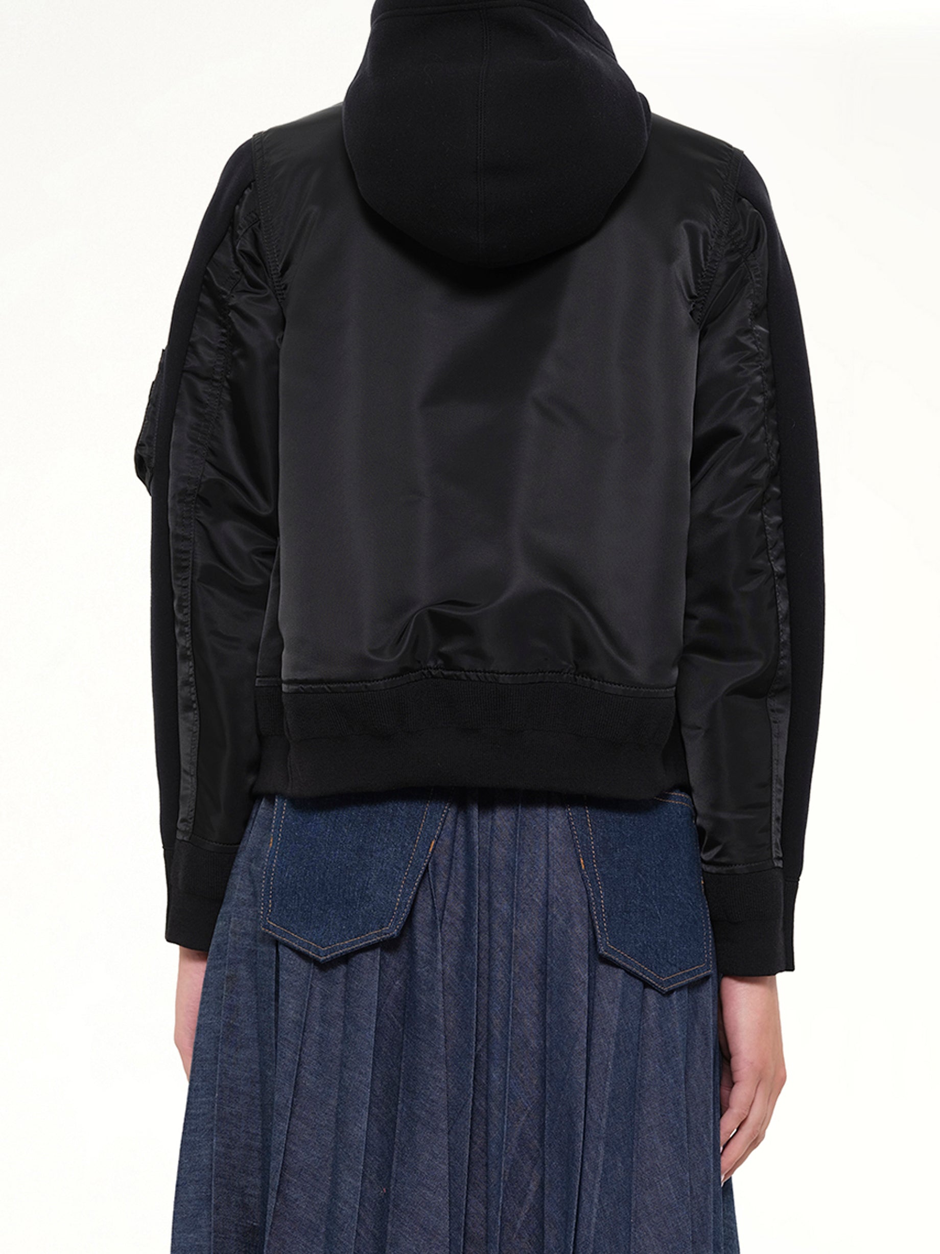 SACAI , 
, Sponge Sweat x Nylon Twill Hoodie in Black Back View from MARAIS