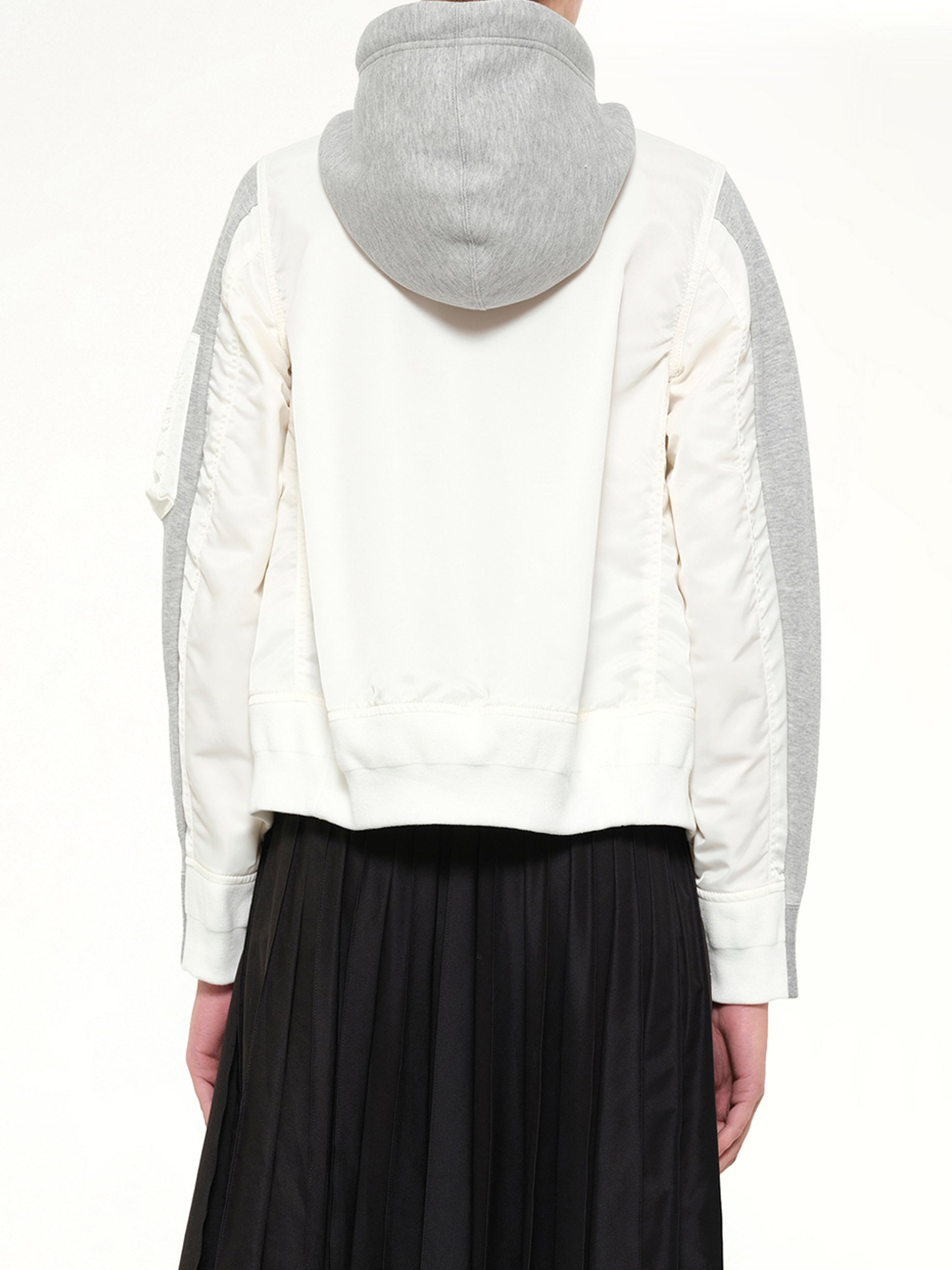 SACAI , 
, Sponge Sweat x Nylon Twill Hoodie in Grey Back View from MARAIS