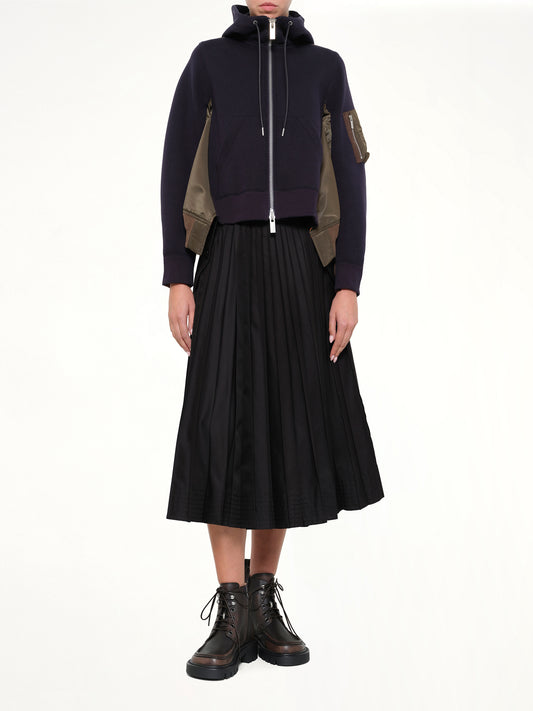 Sponge Sweat x Nylon Twill Hoodie in Navy/Dark Khaki