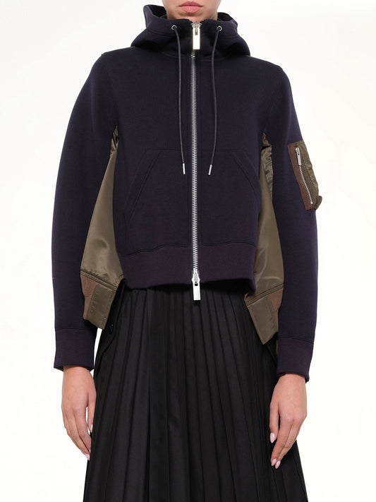 Sponge Sweat x Nylon Twill Hoodie in Navy/Dark Khaki