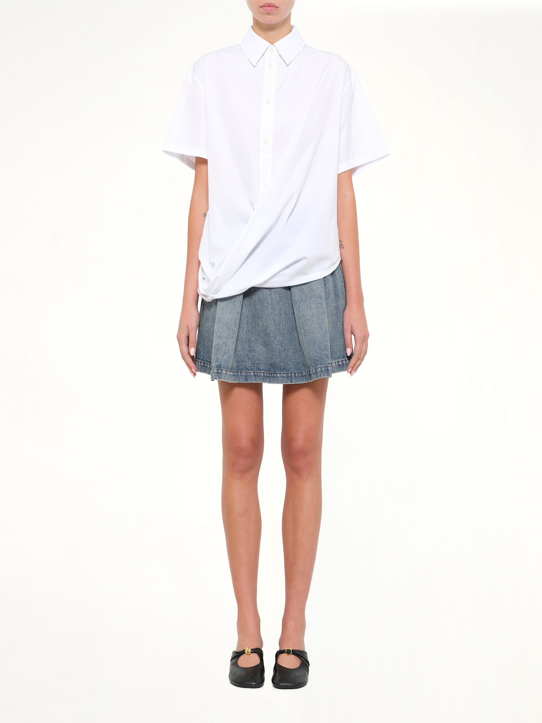 LOEWE Short Sleeve Draped Shirt in White Model View from MARAIS