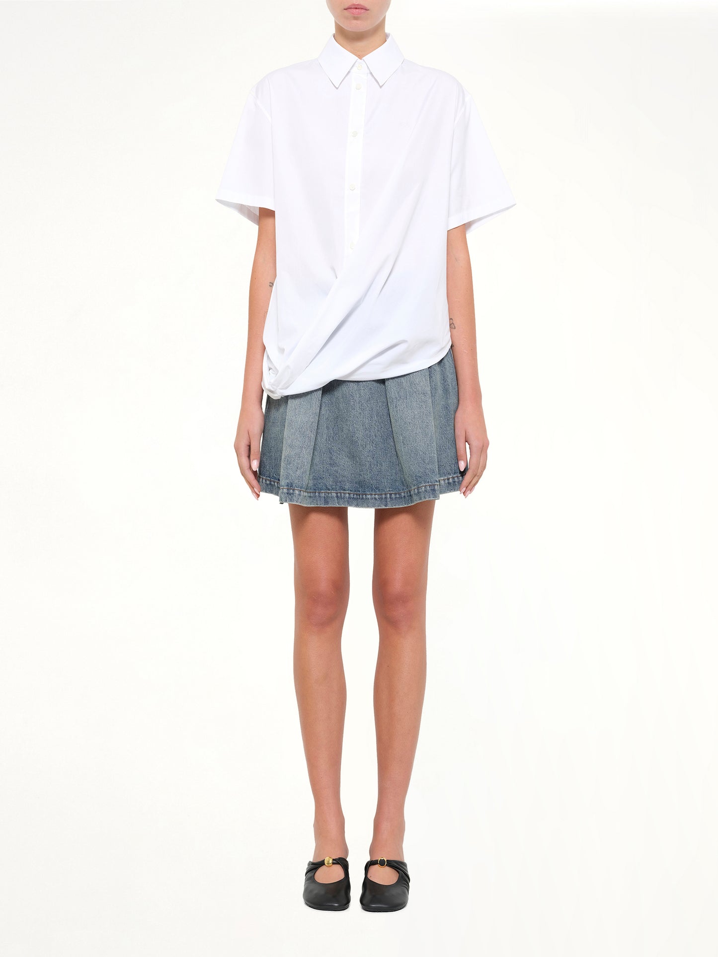 Short Sleeve Draped Shirt in White