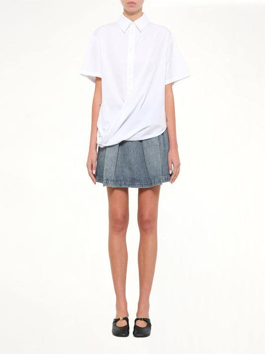 Short Sleeve Draped Shirt in White