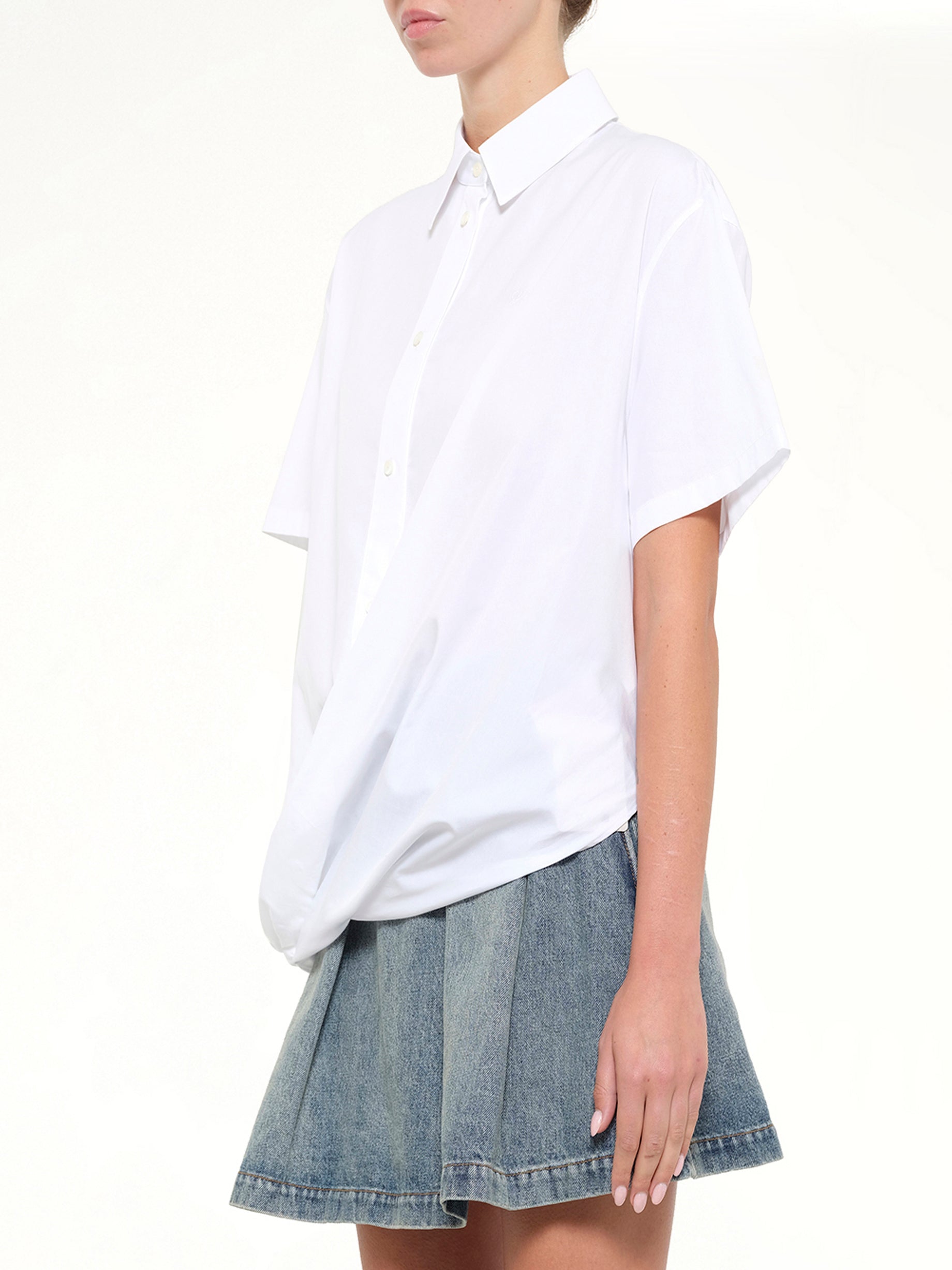 LOEWE Short Sleeve Draped Shirt in White Side View from MARAIS