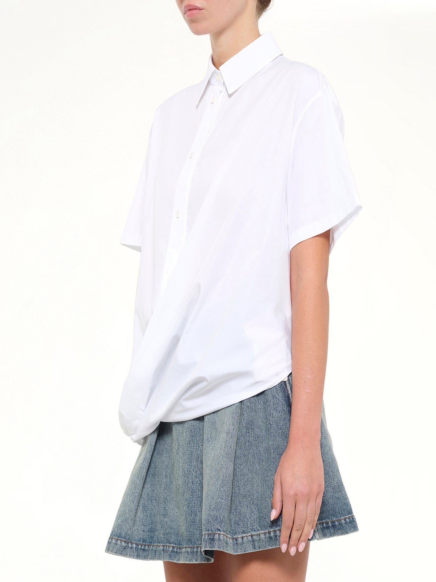 Short Sleeve Draped Shirt in White