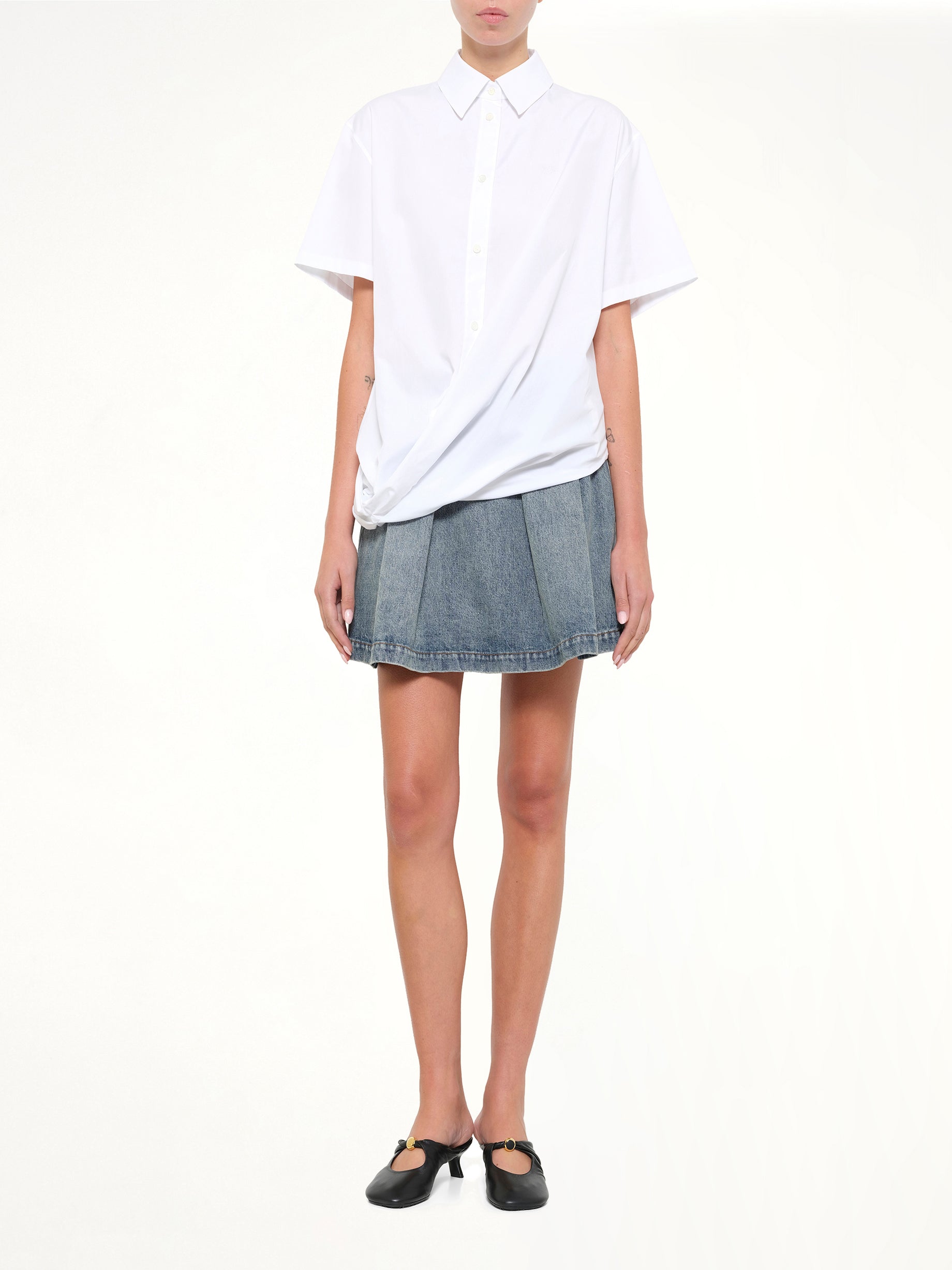 LOEWE Short Sleeve Draped Shirt in White Full Reference from MARAIS