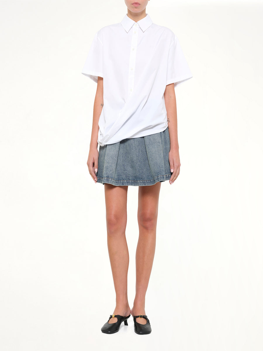 Short Sleeve Draped Shirt in White