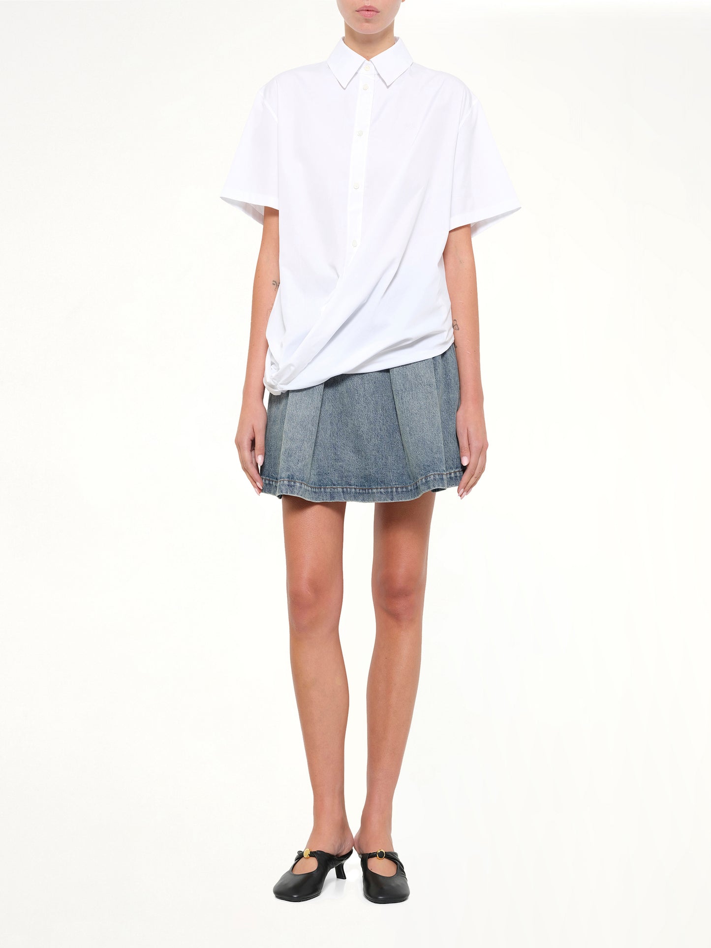 Short Sleeve Draped Shirt in White