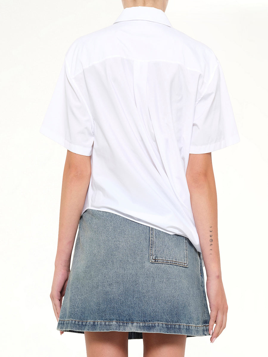 Short Sleeve Draped Shirt in White