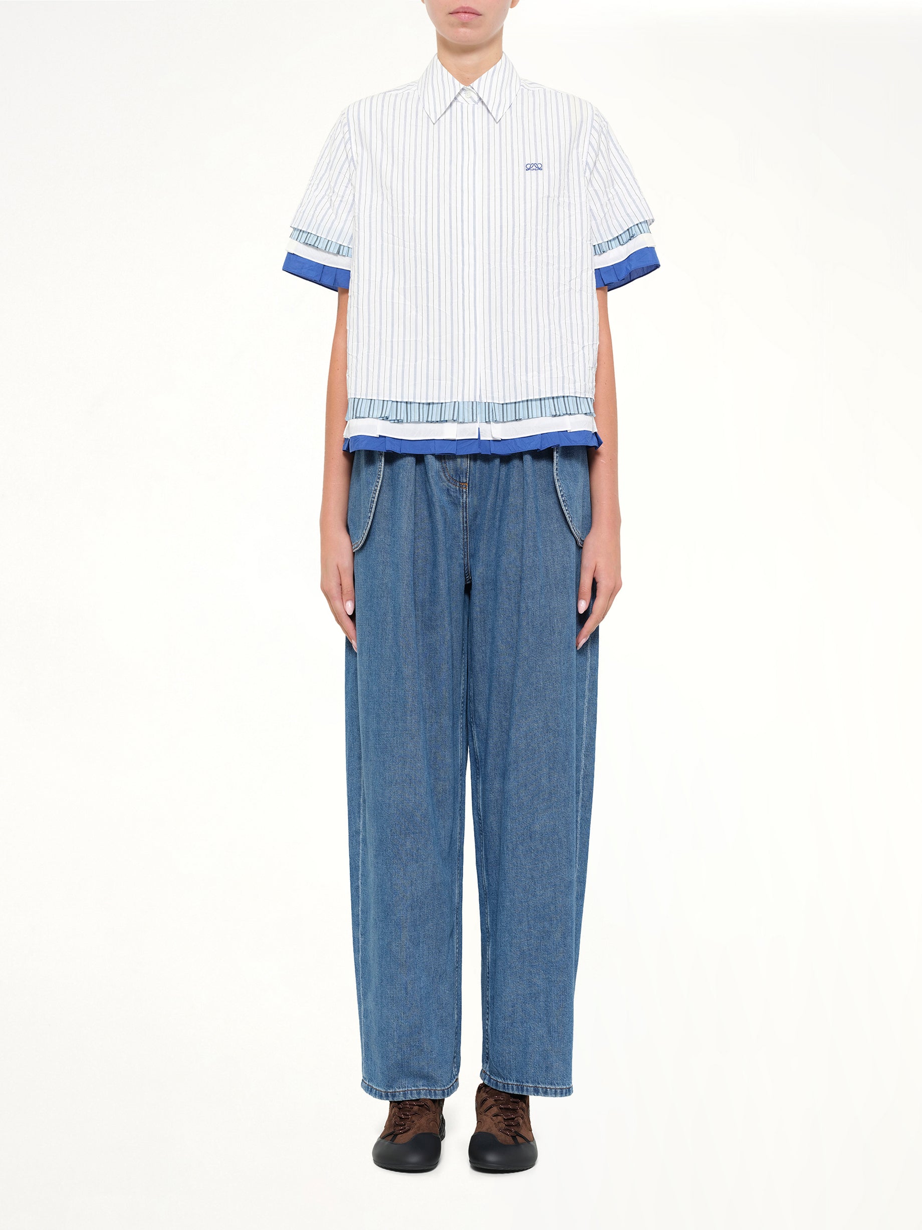LOEWE Short Sleeve Shirt in White/Multicolor Model View from MARAIS