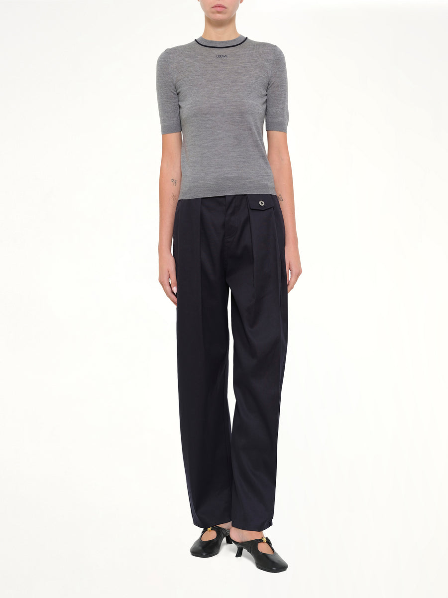 Short-Sleeve Sweater in Grey/Navy Blue