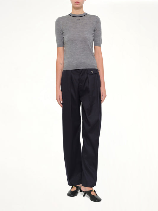 Short-Sleeve Sweater in Grey/Navy Blue