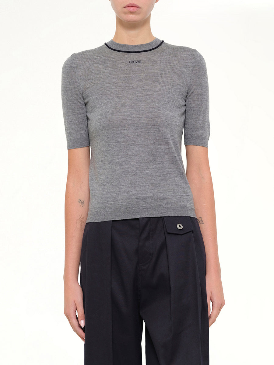 Short-Sleeve Sweater in Grey/Navy Blue