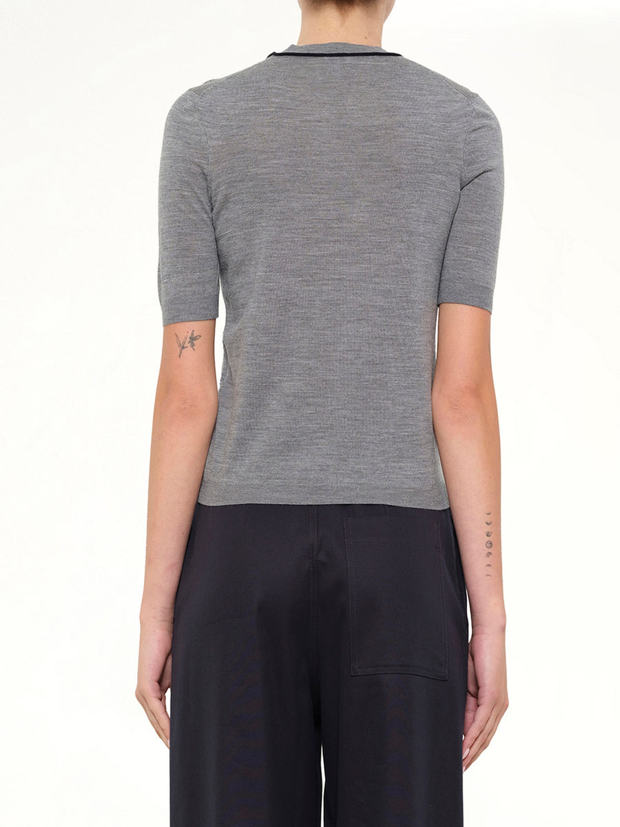 Short-Sleeve Sweater in Grey/Navy Blue
