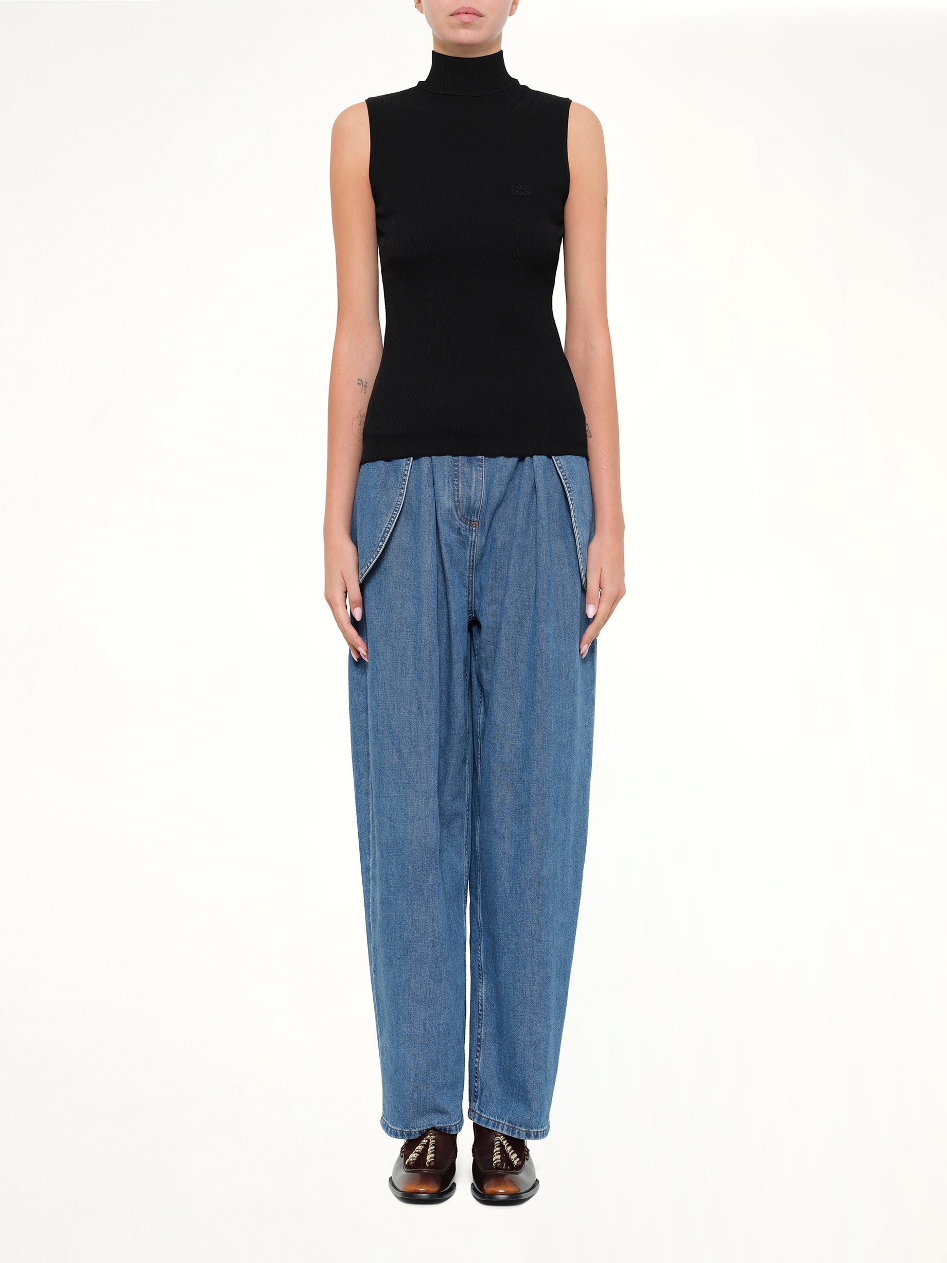 LOEWE Sleeveless Top in Black Model View from MARAIS