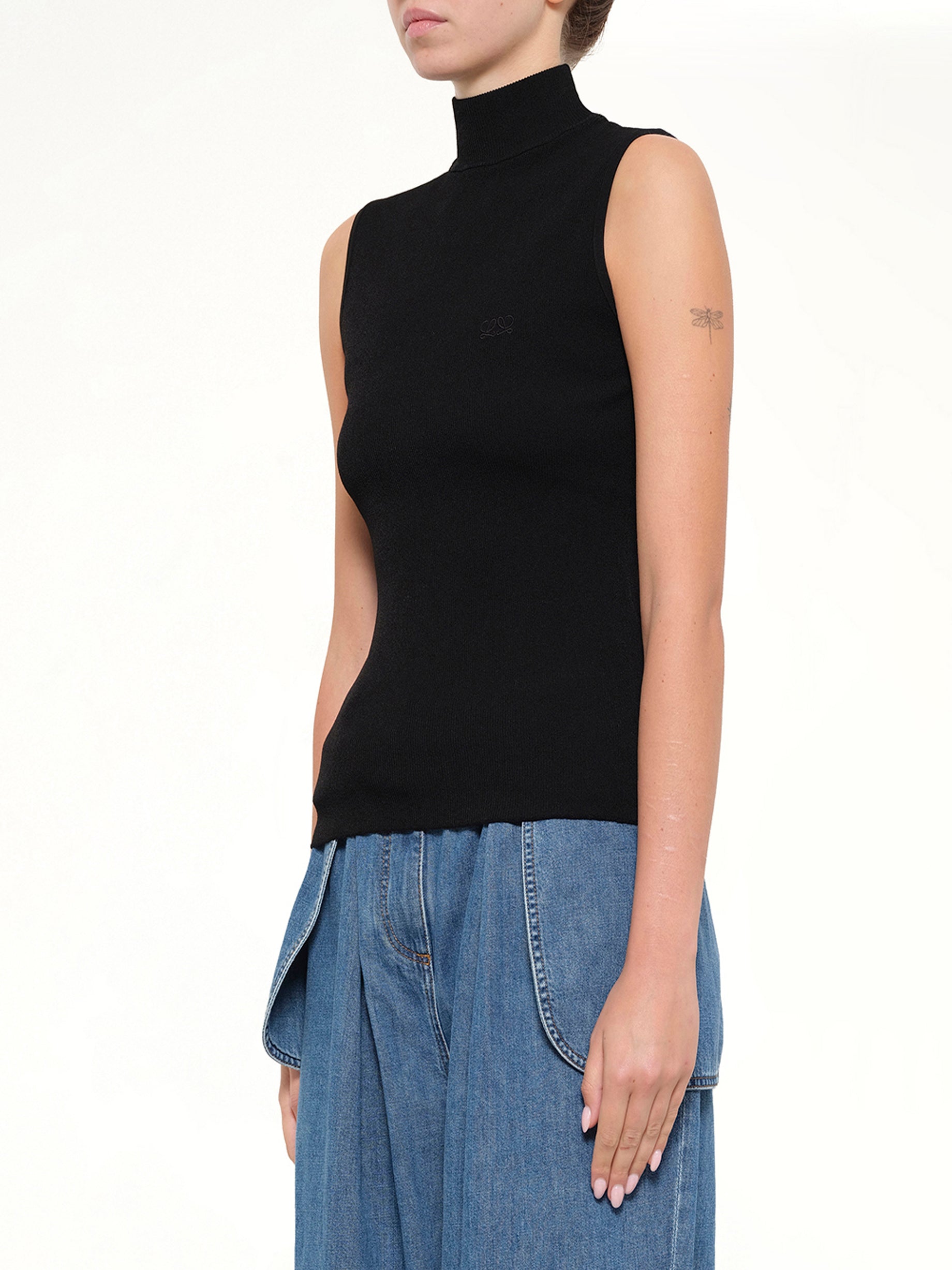 LOEWE Sleeveless Top in Black Side View from MARAIS