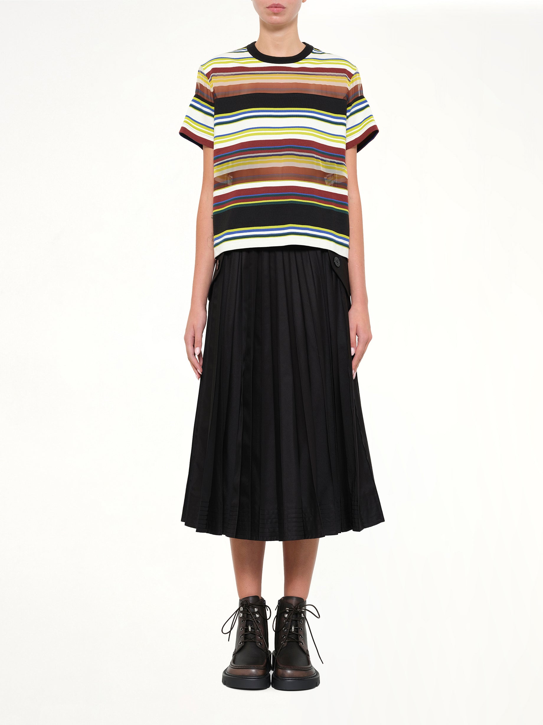 SACAI , Stripe Cotton Jersey T-Shirt in Yellow Model View from MARAIS