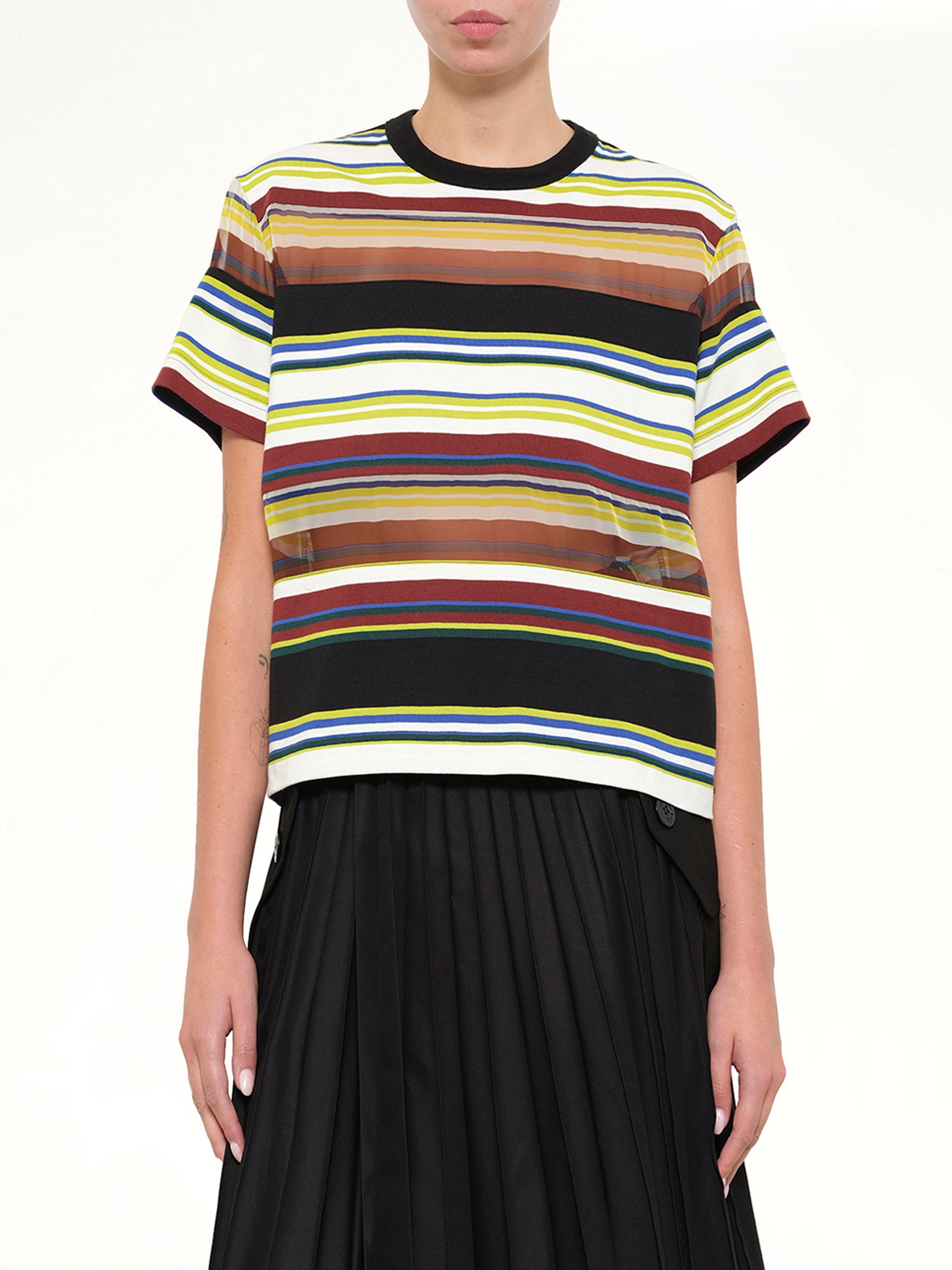 SACAI , Stripe Cotton Jersey T-Shirt in Yellow Detail Shot from MARAIS