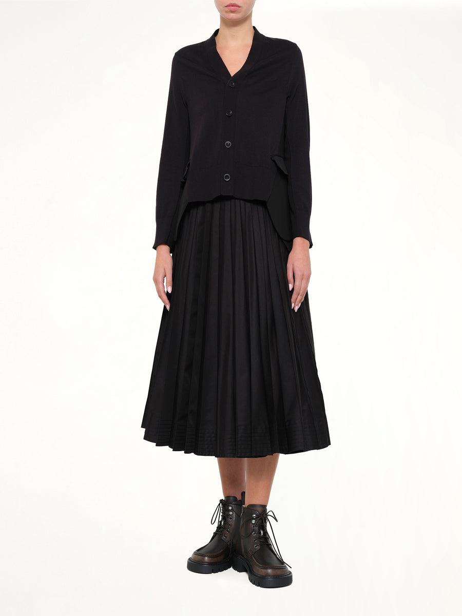 Wool Suiting x Cotton Knit Cardigan in Black