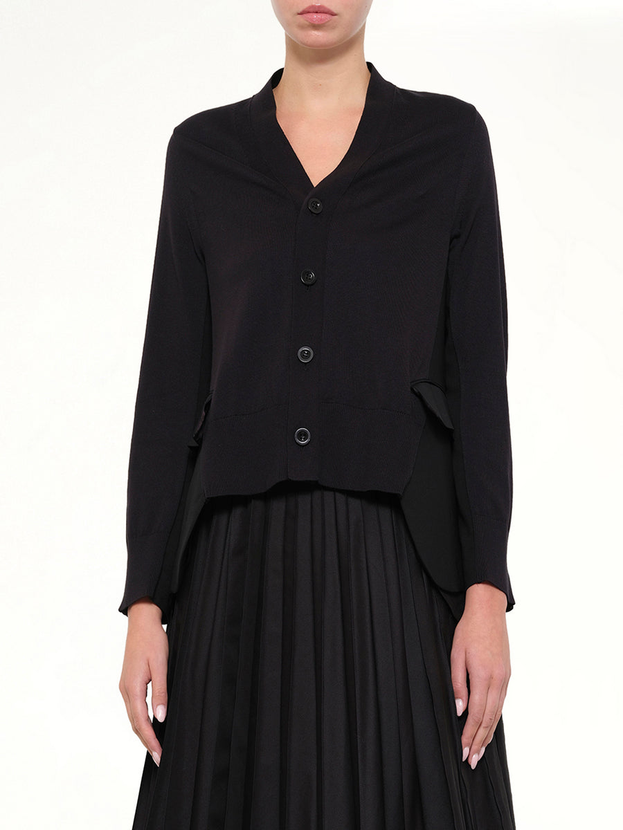 Wool Suiting x Cotton Knit Cardigan in Black