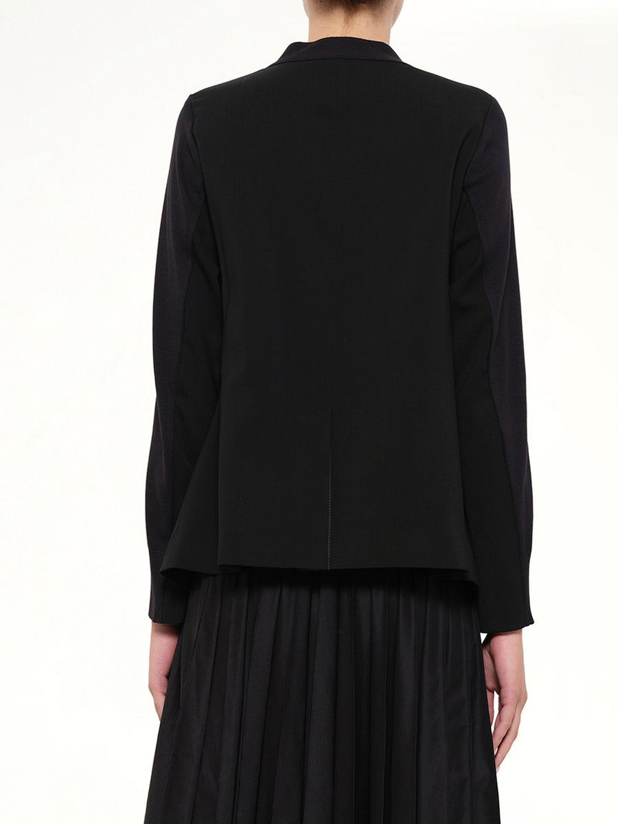 Wool Suiting x Cotton Knit Cardigan in Black