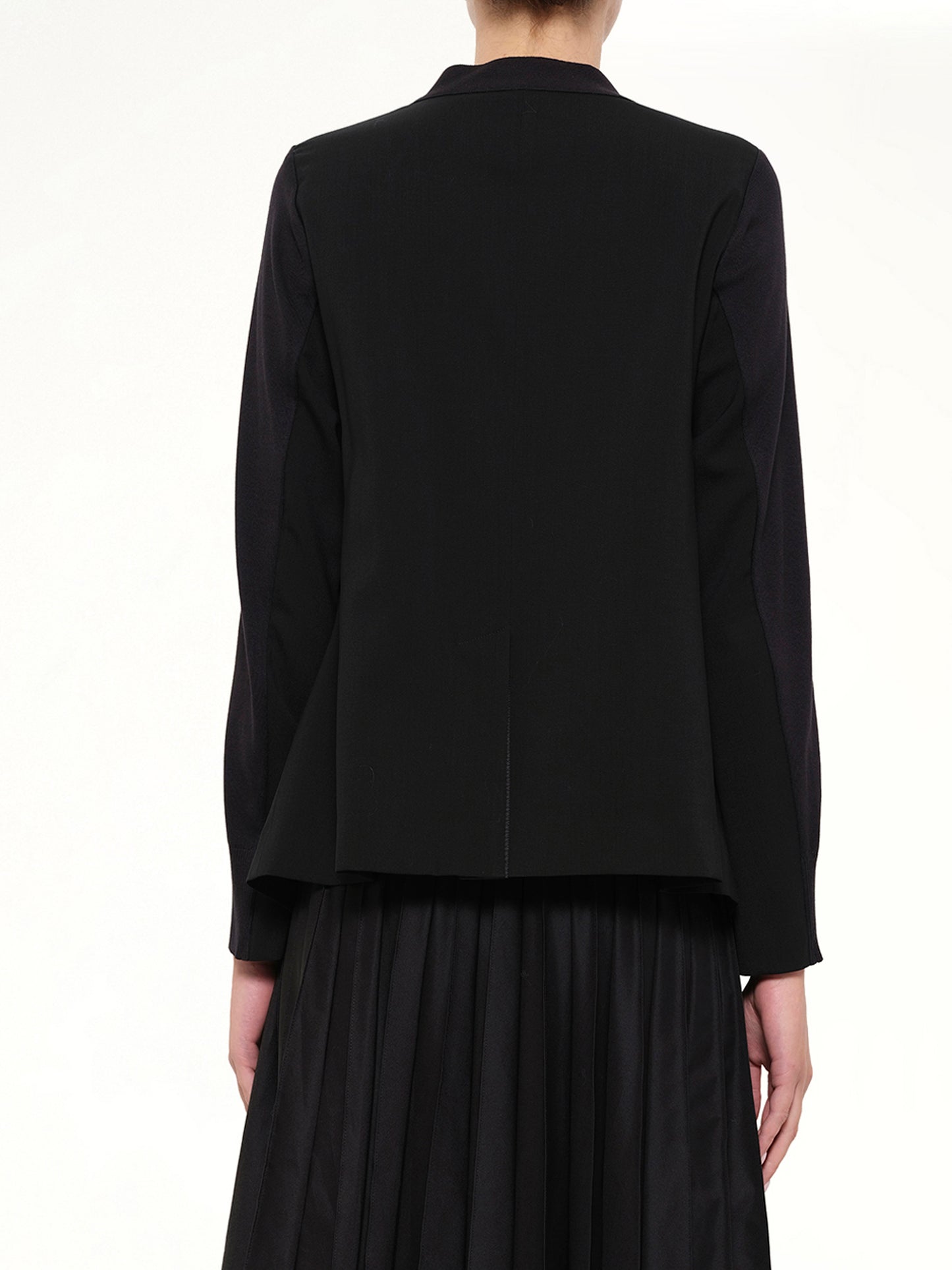 Wool Suiting x Cotton Knit Cardigan in Black