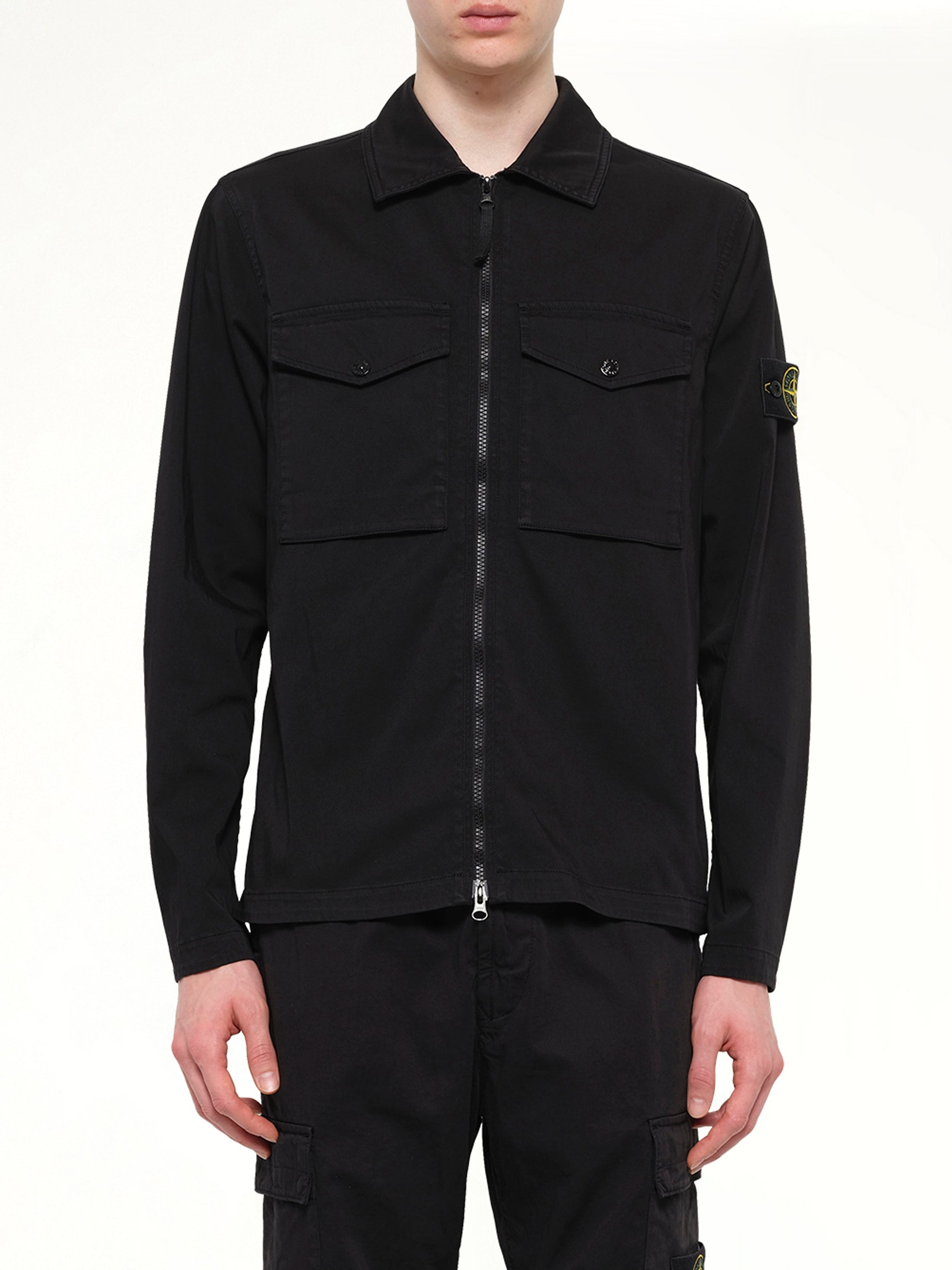 1200010 Cotton Zip-Up Shirt in Black