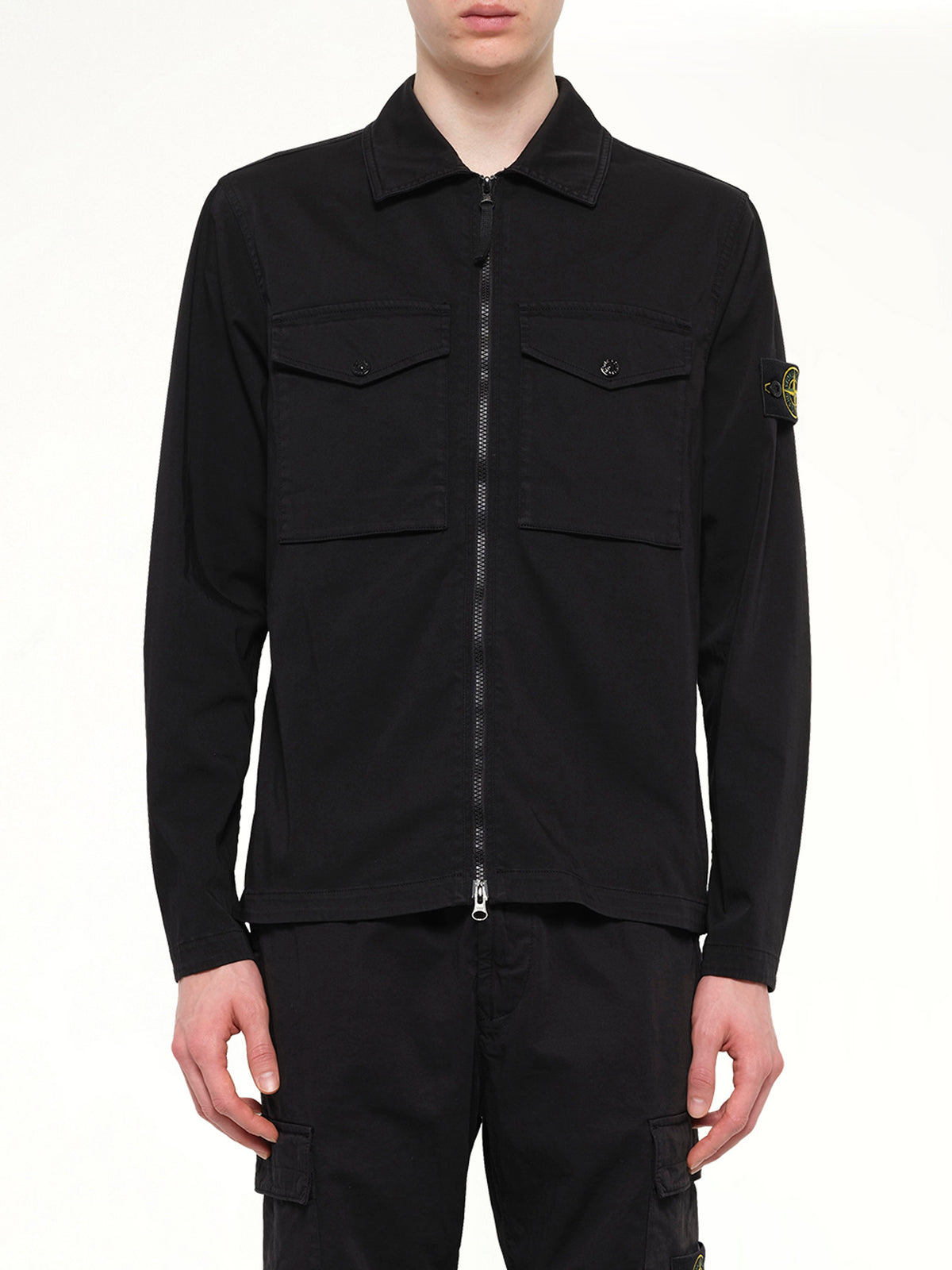 1200010 Cotton Zip-Up Shirt in Black