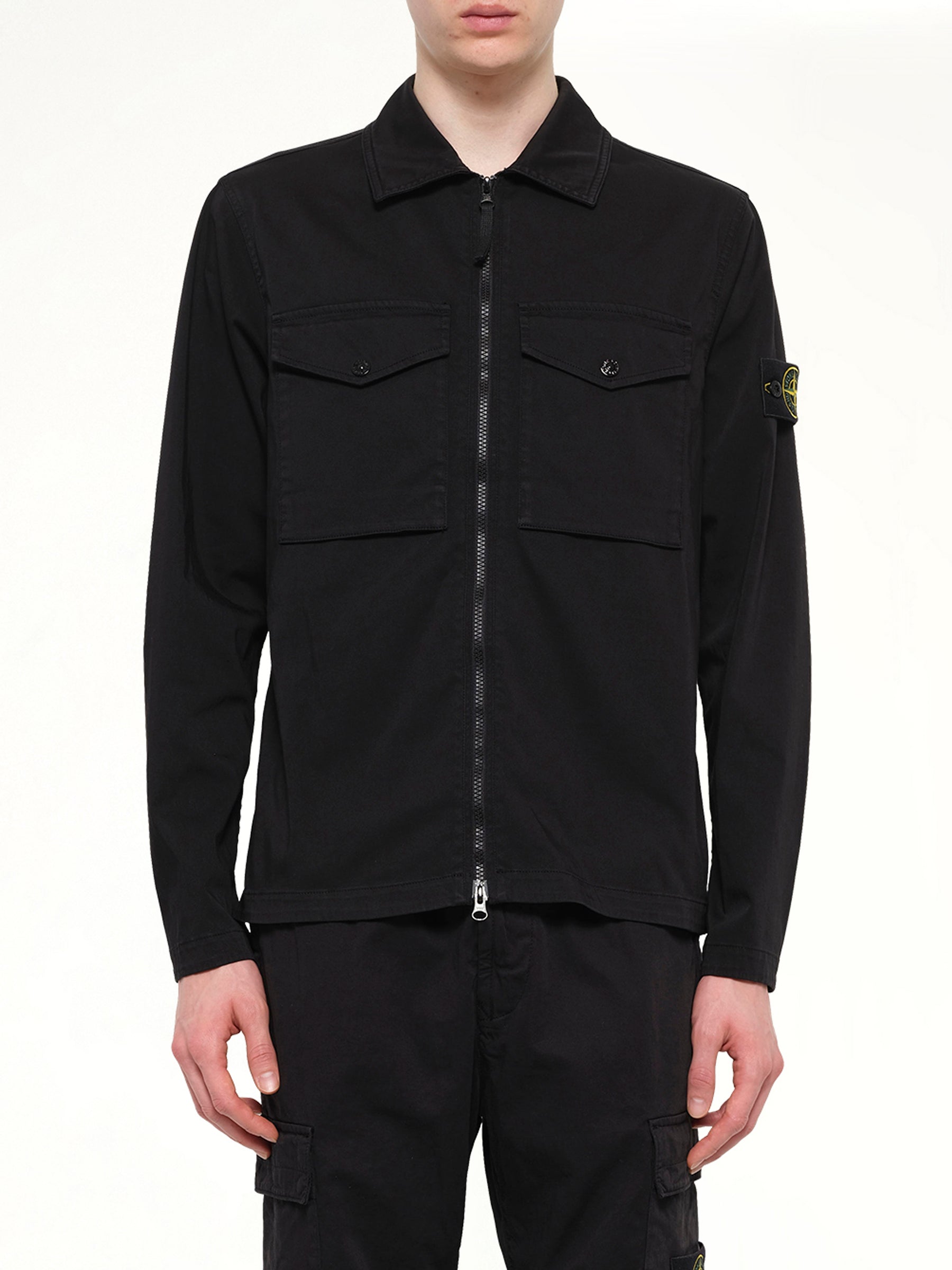 1200010 Cotton Zip-Up Shirt in Black