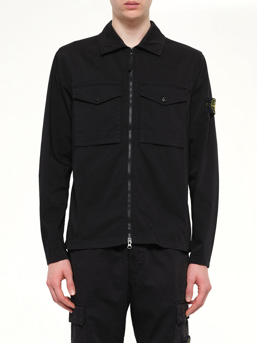 1200010 Cotton Zip-Up Shirt in Black