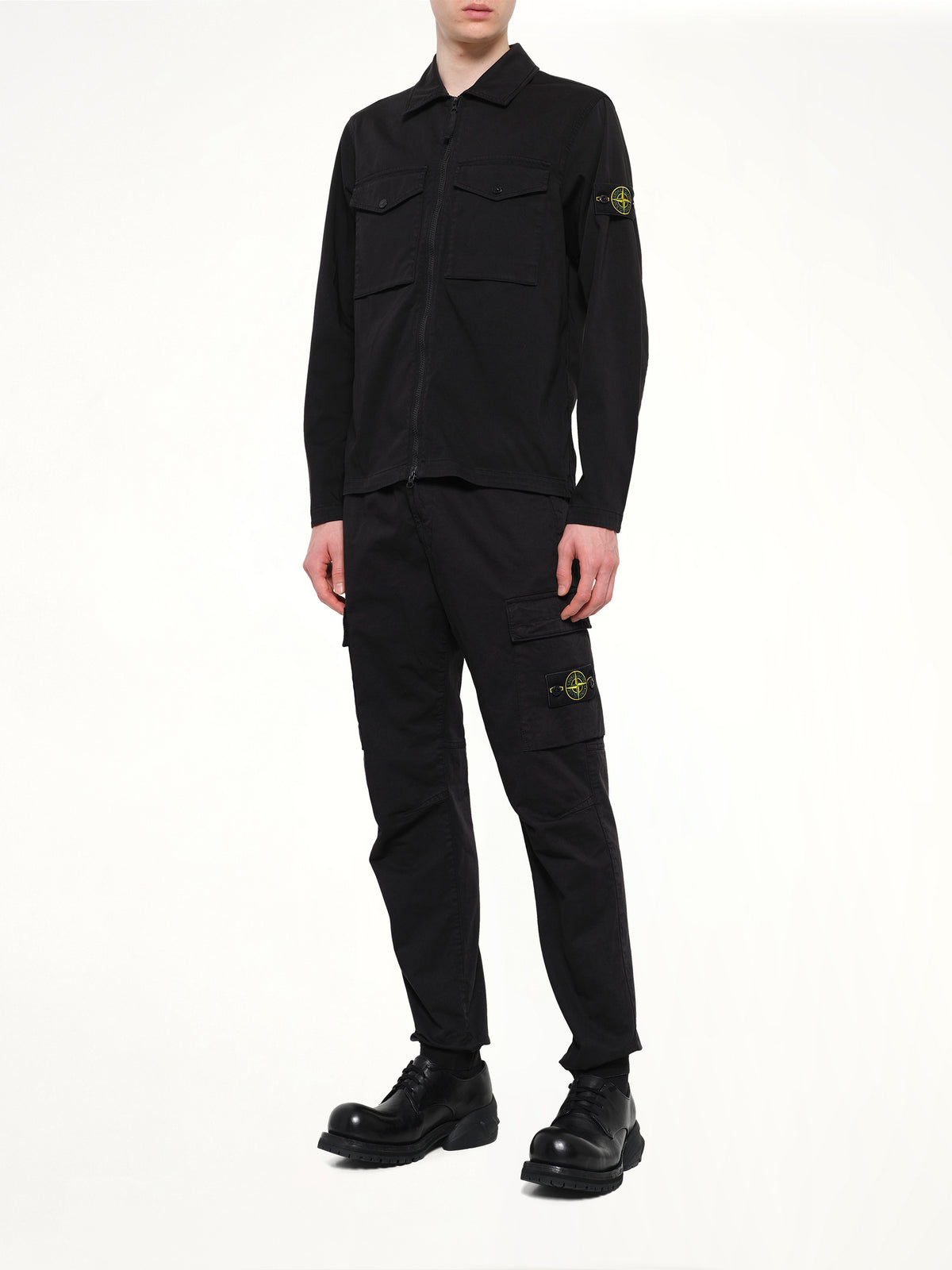1200010 Cotton Zip-Up Shirt in Black