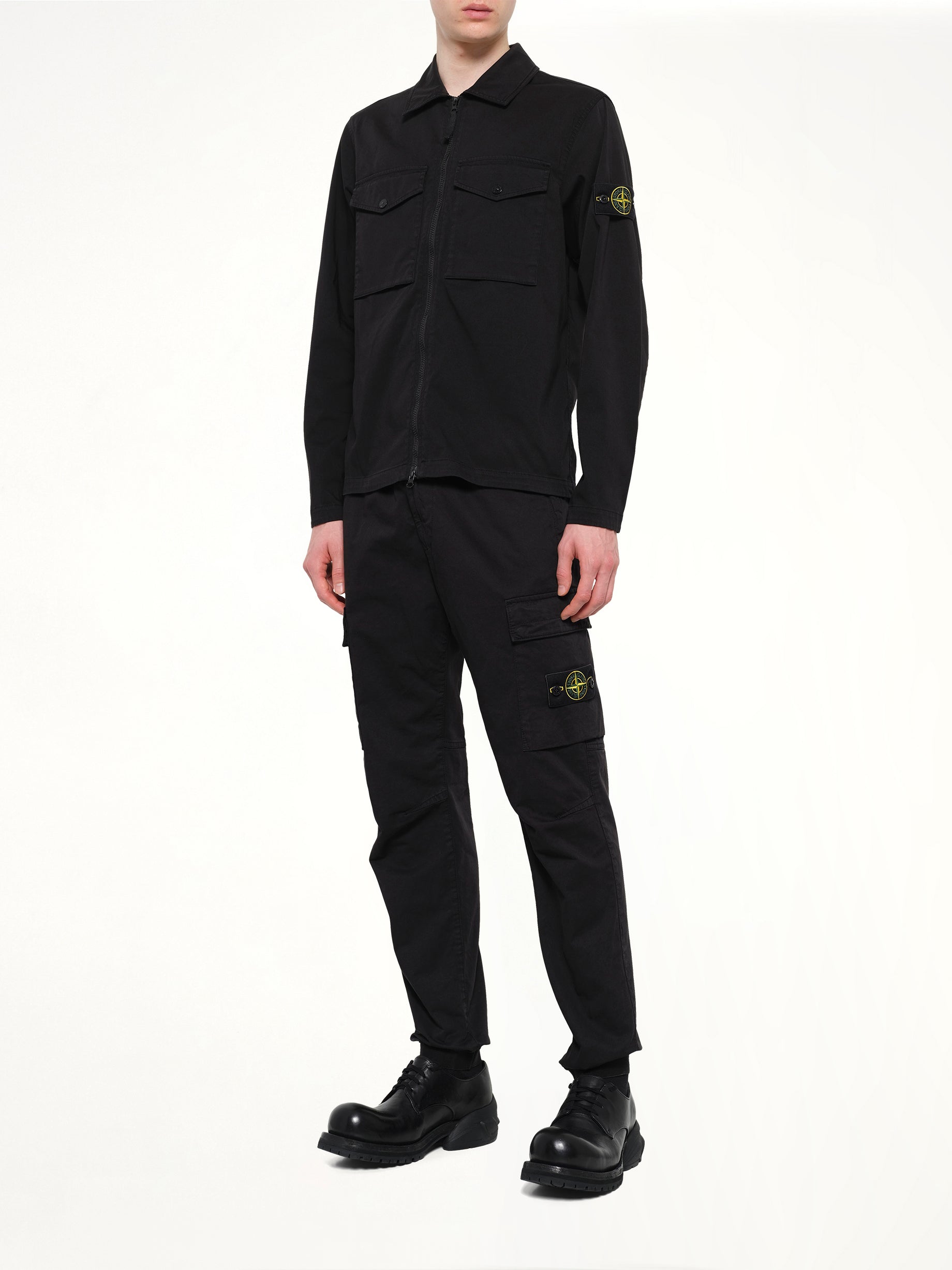 1200010 Cotton Zip-Up Shirt in Black