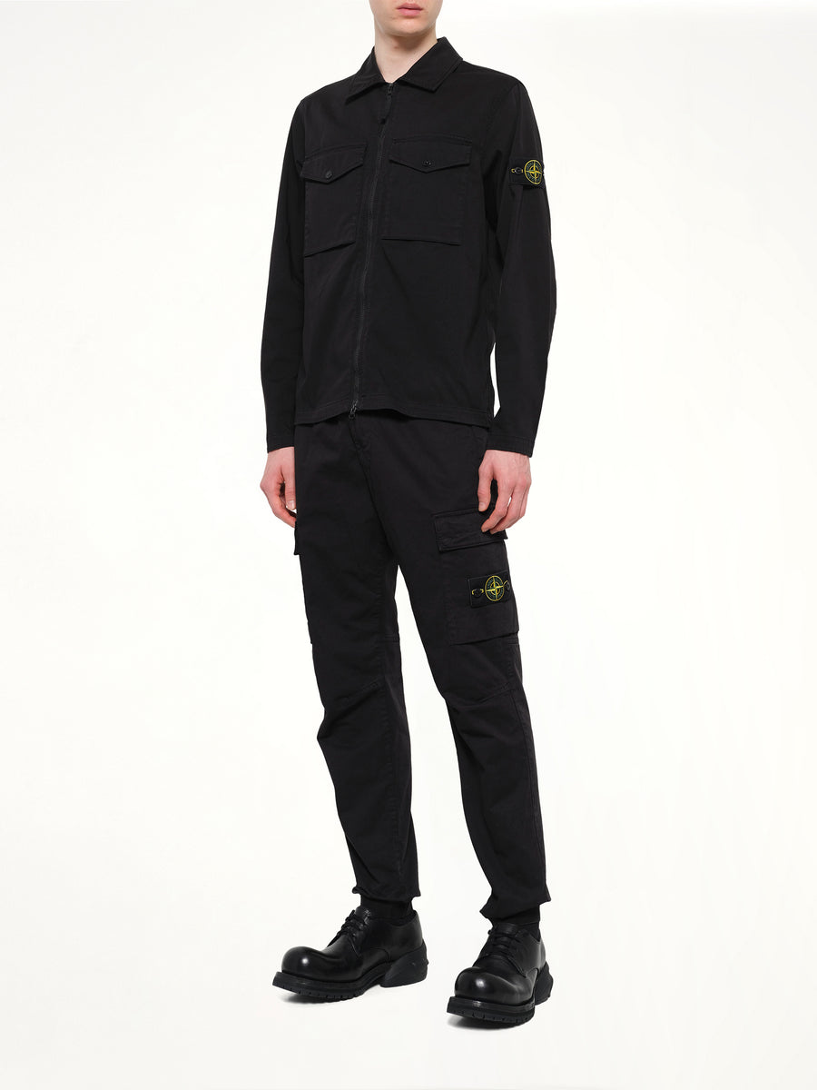 1200010 Cotton Zip-Up Shirt in Black